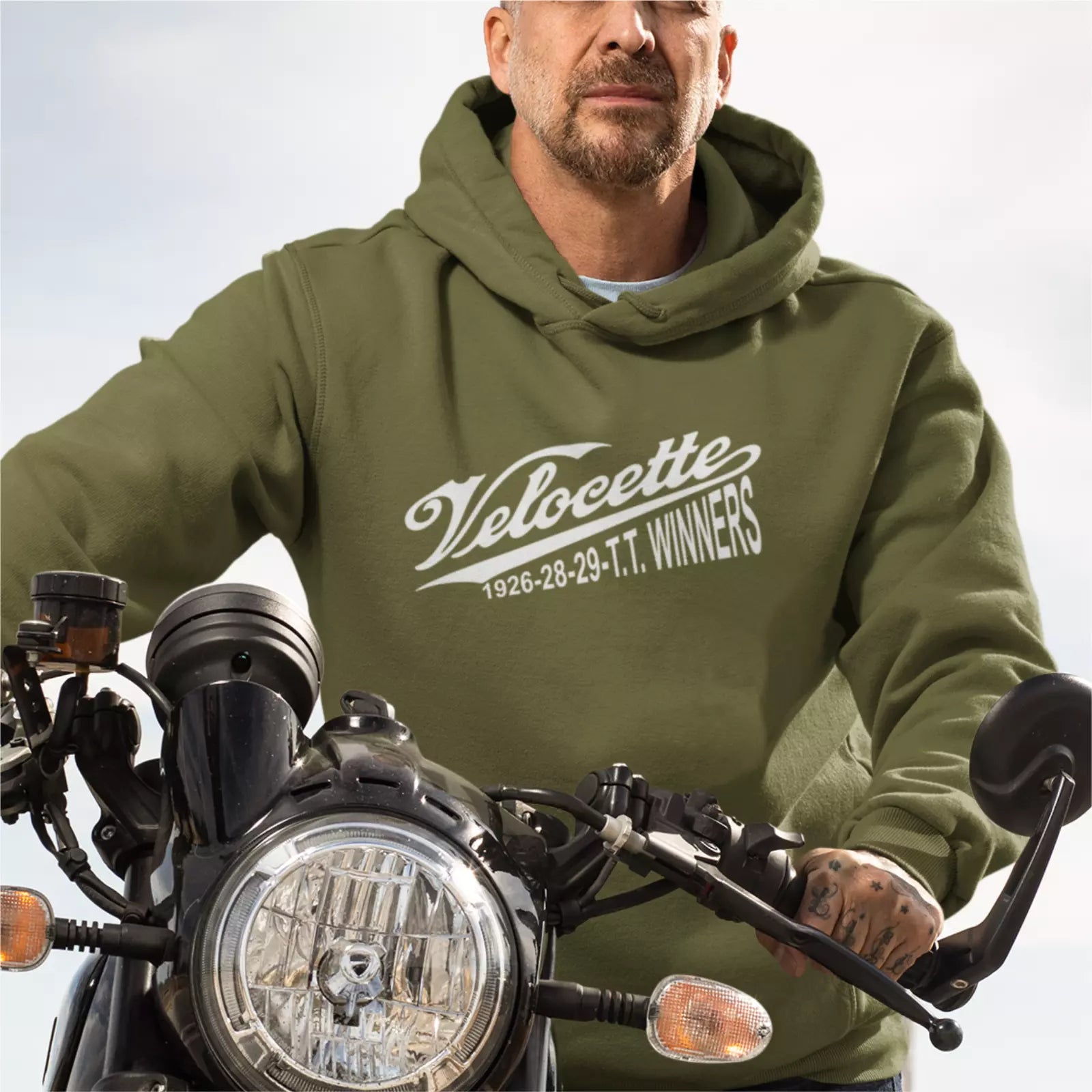 Vintage Classic English Velocette TT Winner Motorcycle Premium Hooded Sweatshirt