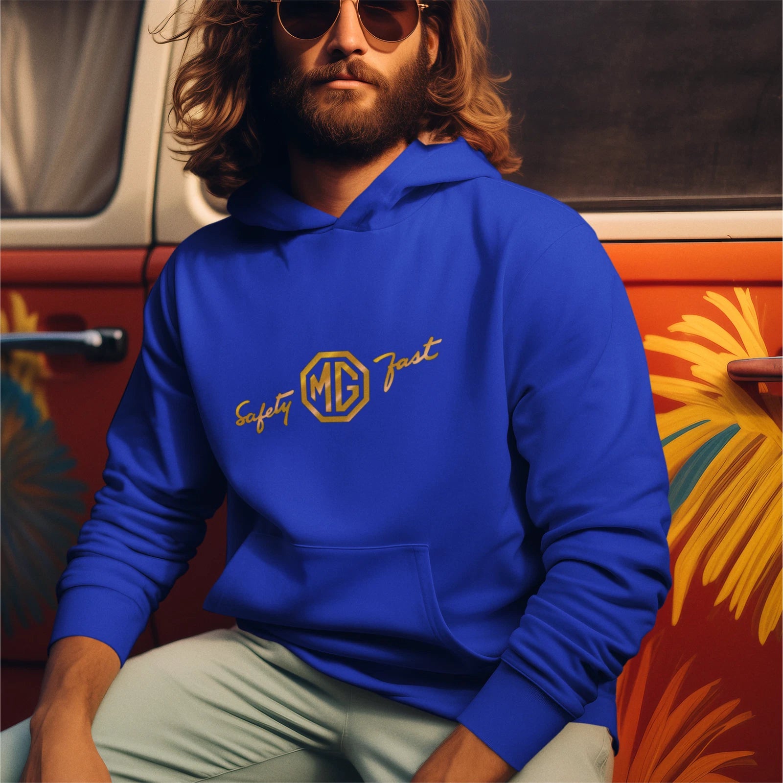 Vintage Classic English Marque MG Safety Fast Logo Premium Hooded Sweatshirt