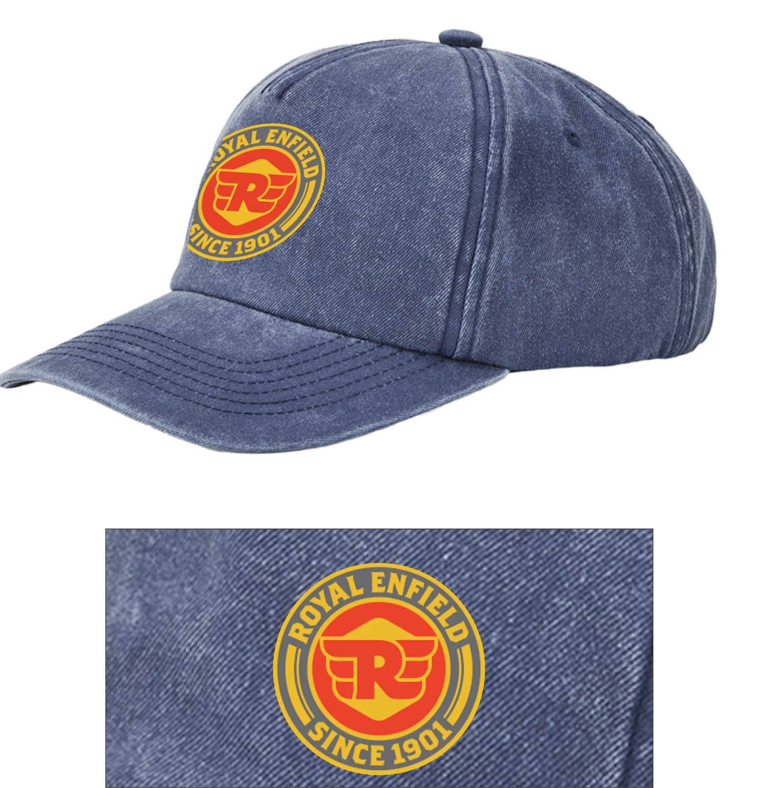 Retro Classic Royal Enfield Motorcycle Logo Relaxed 5 Panel Vintage Baseball Cap