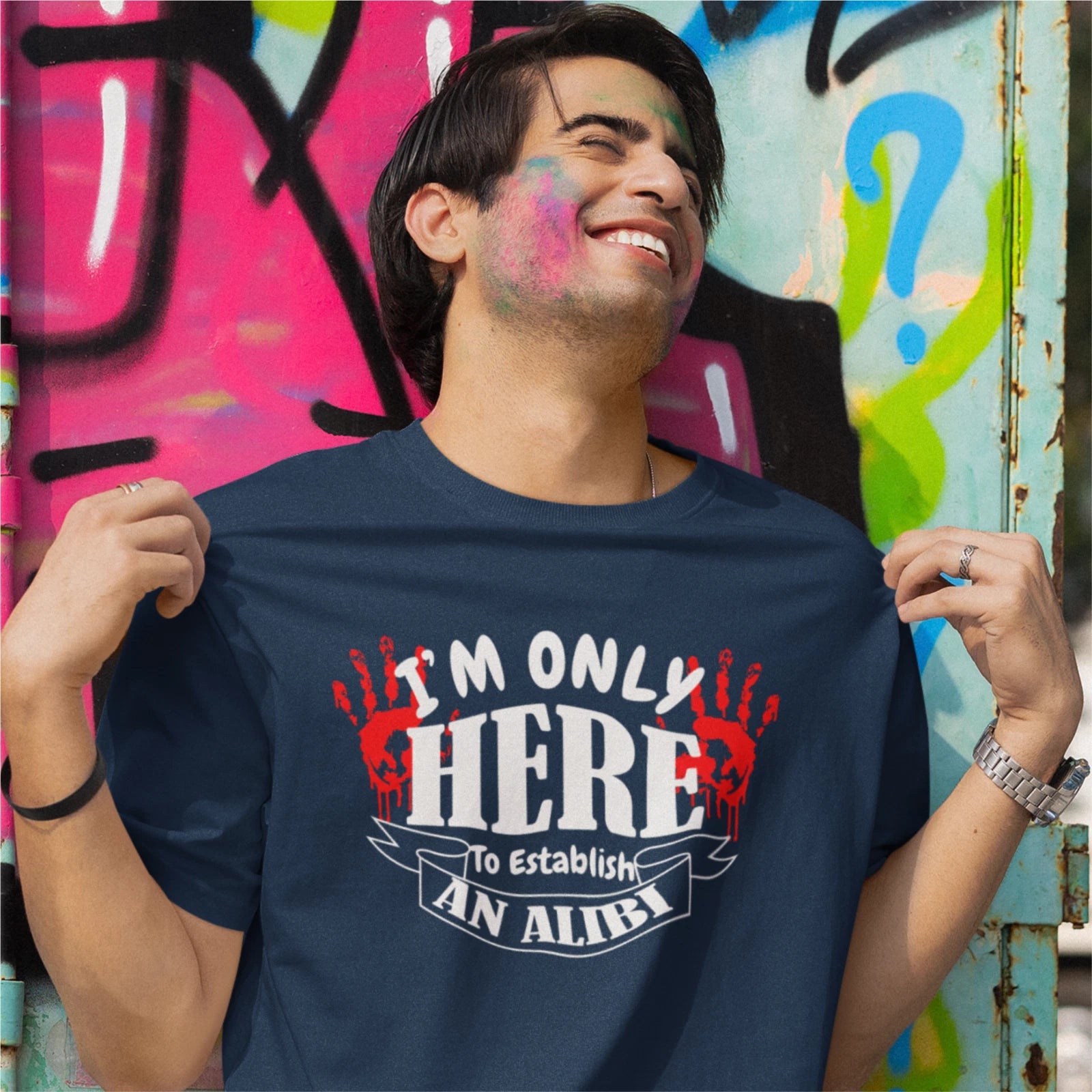 Funny Humorous I'm Only Here For An Alibi Birthday Gift Premium Hammer T-shirt
