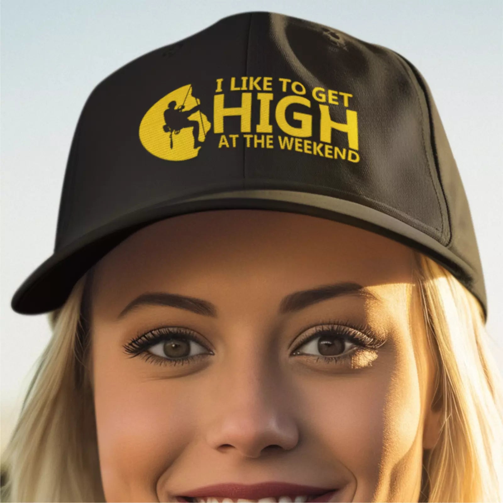 Funny Humorous Rock Climbing I Like to Get High At Weekends Quality Baseball Cap