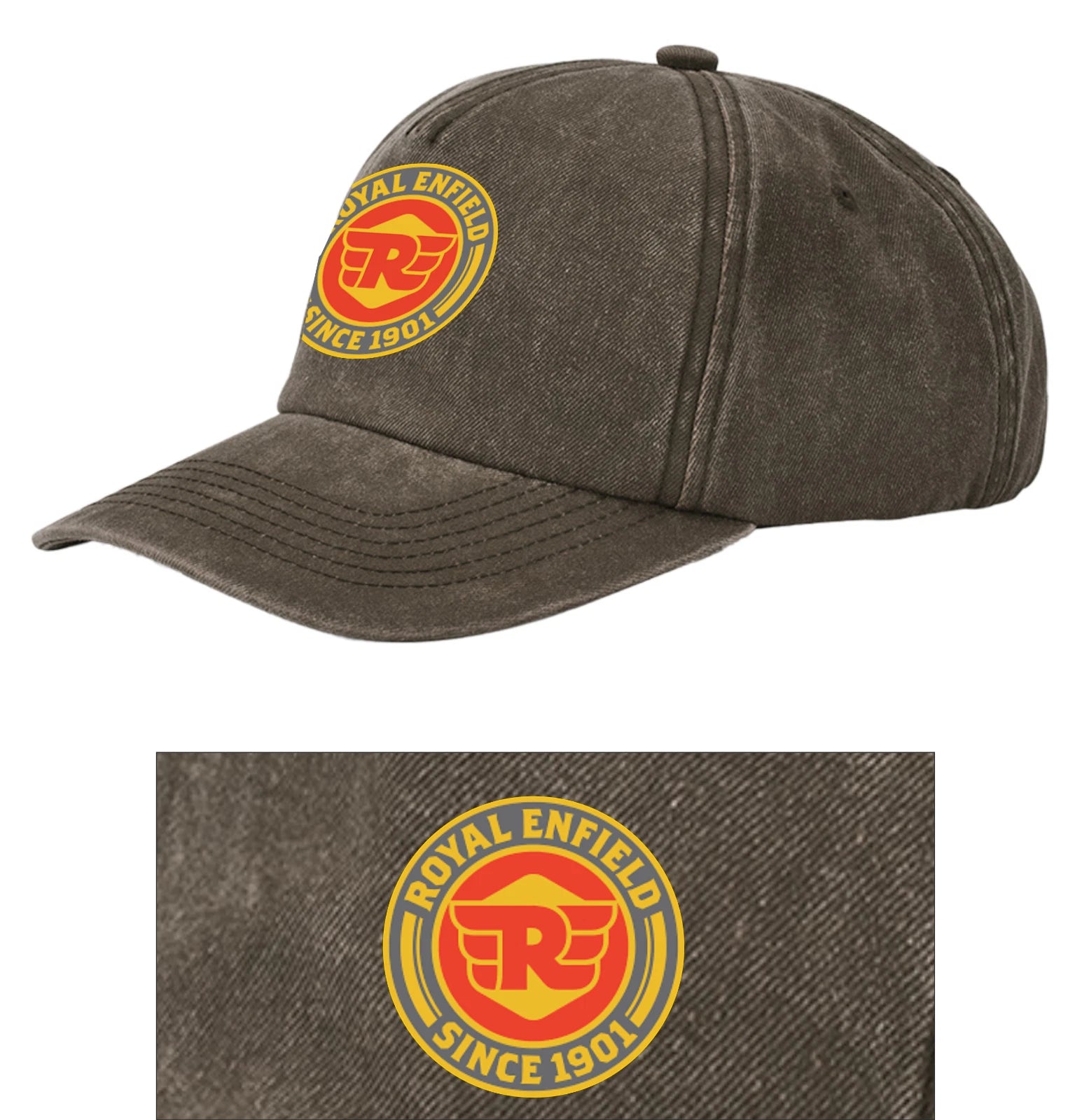 Retro Classic Royal Enfield Motorcycle Logo Relaxed 5 Panel Vintage Baseball Cap