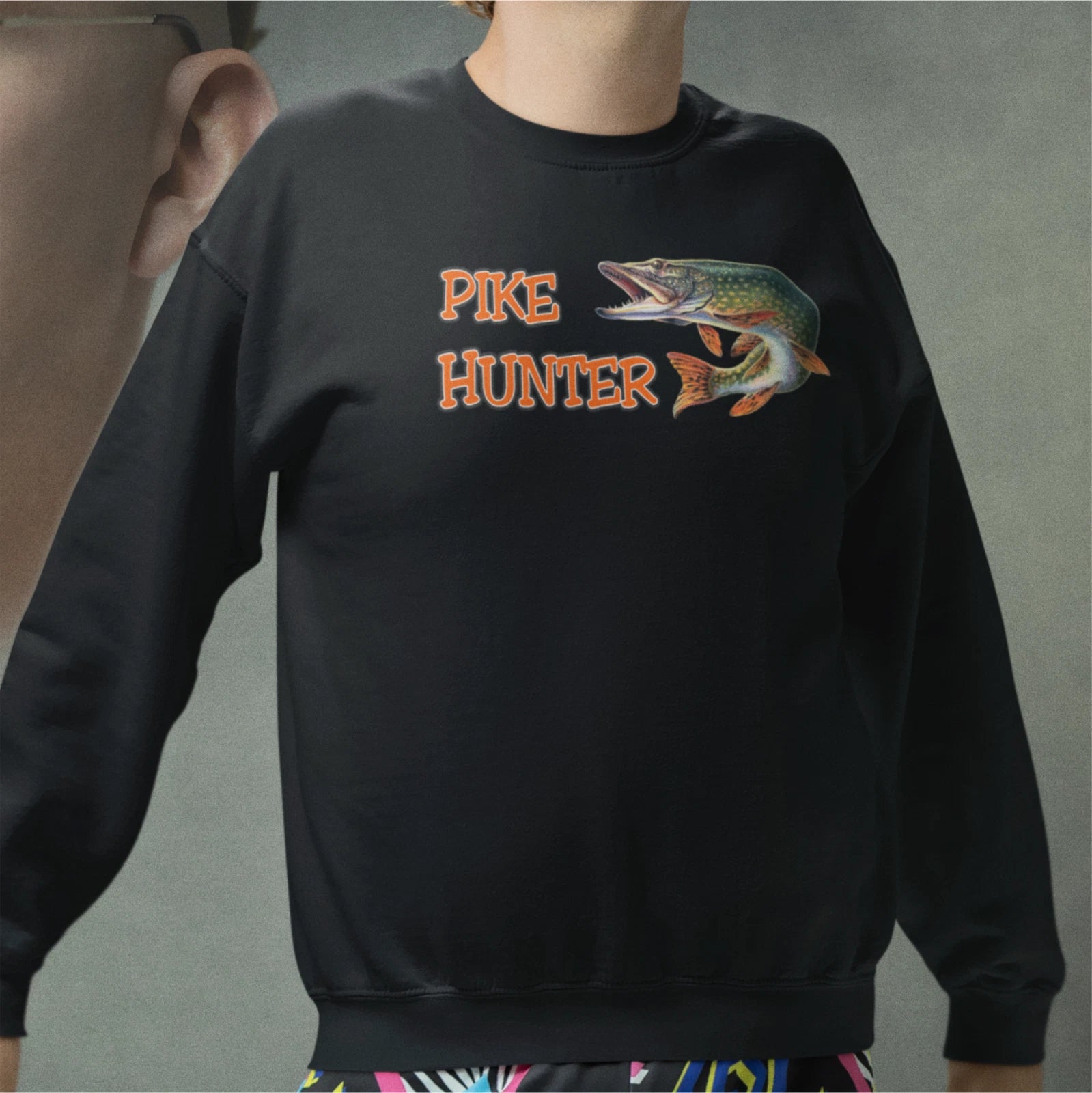 Funny Humorous Fishing Angling 'Pike Hunter' Text Premium Quality Sweatshirt