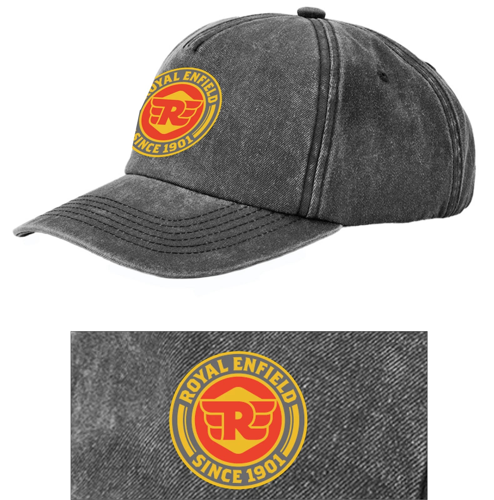 Retro Classic Royal Enfield Motorcycle Logo Relaxed 5 Panel Vintage Baseball Cap