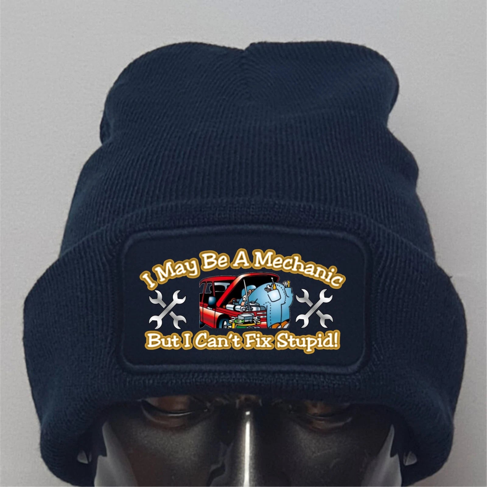 Funny Humourous I May Be A Mechanic - Can't Fix Stupid premium Quality Beanie Hat Gift