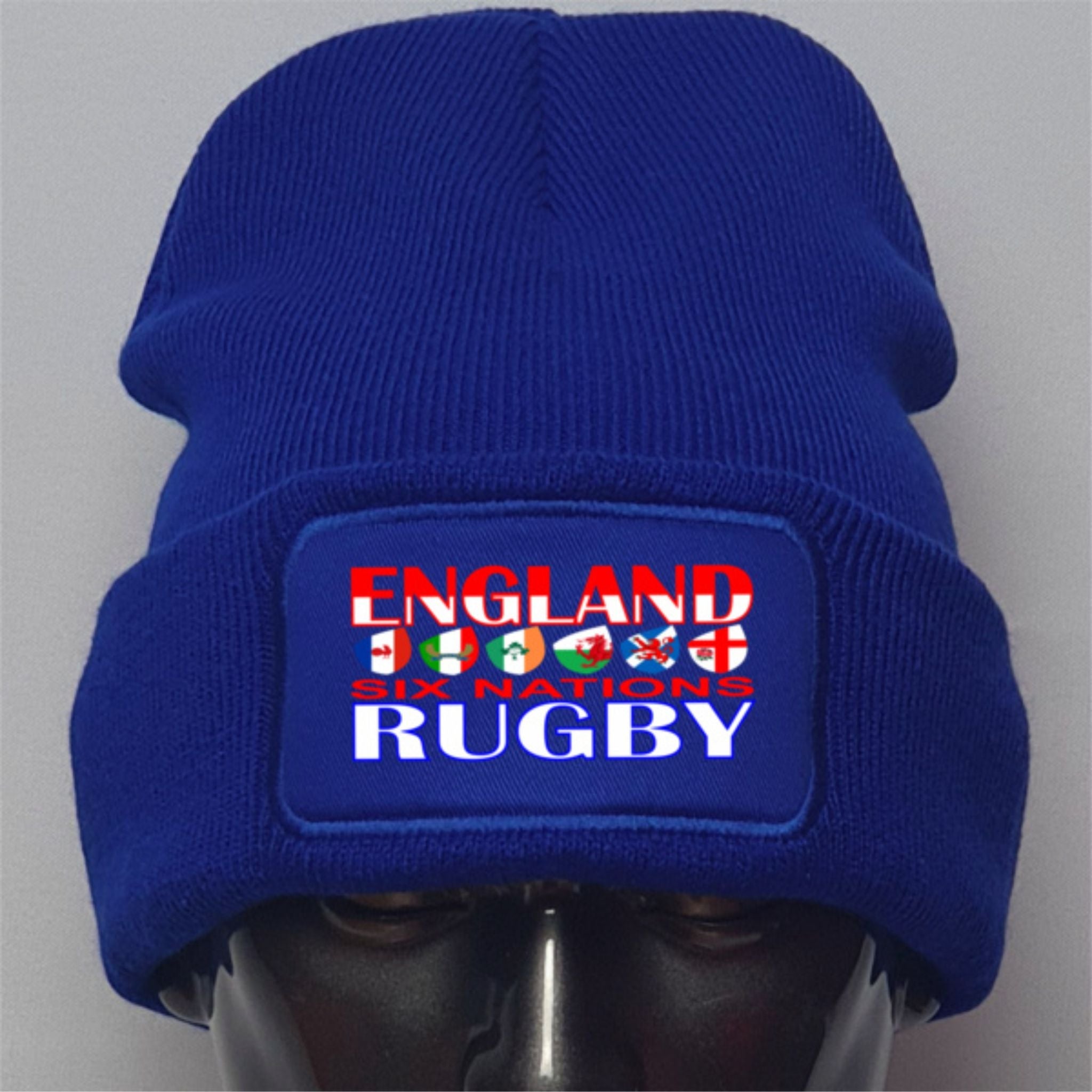 Royal Blue Image England Beanie Hat featuring Rugby Six Nations Image