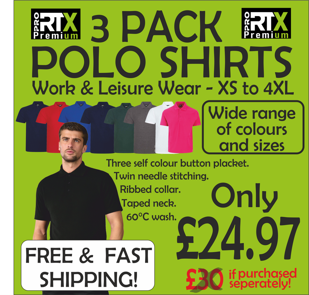 3 Pack plain Polo Shirts | fast shipping | Choice of Colours & Sizes | Custom decoration service available (Copy)