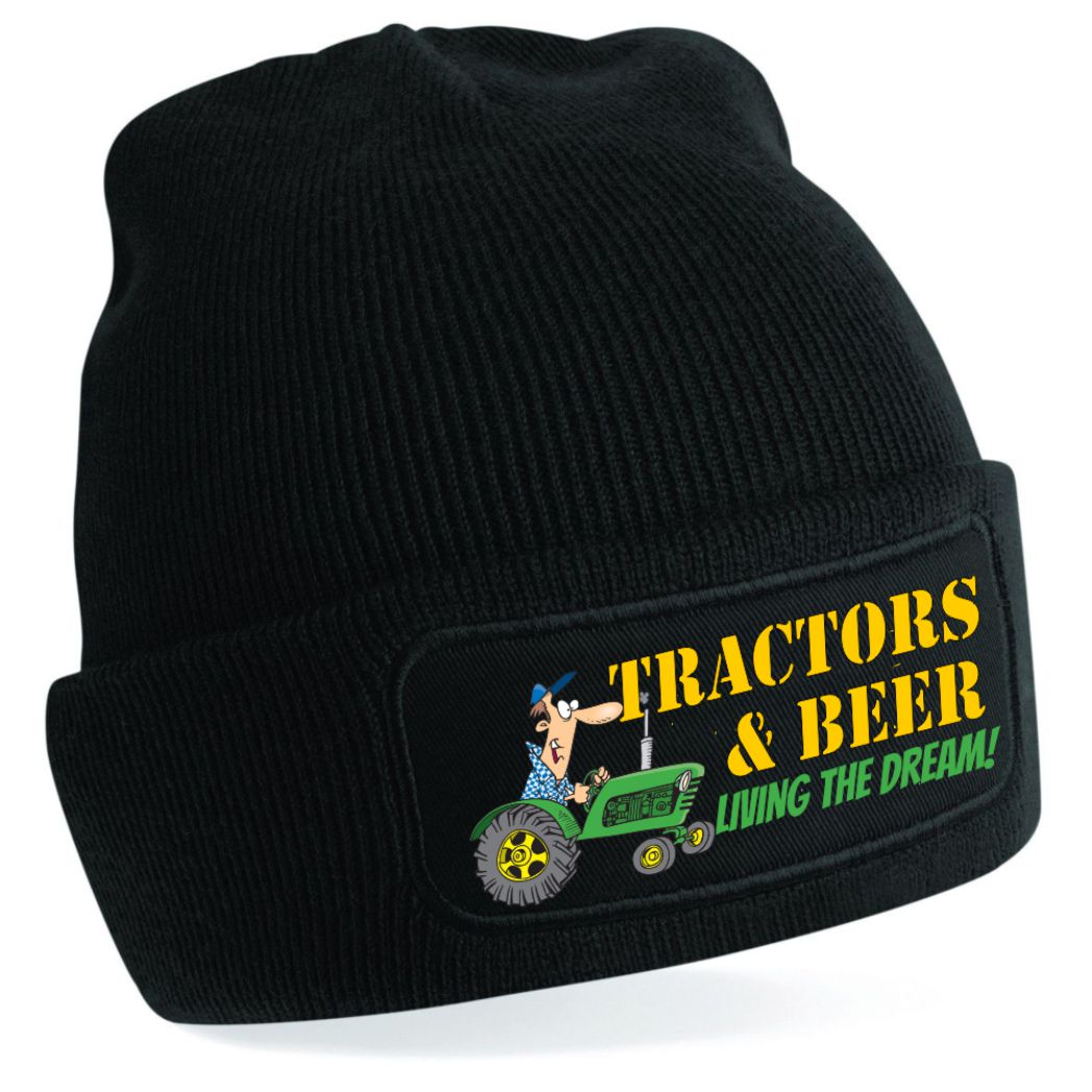Funny Humorous Tractors and Beer Tractor Driver Farm Premium Quality Beanie Hat