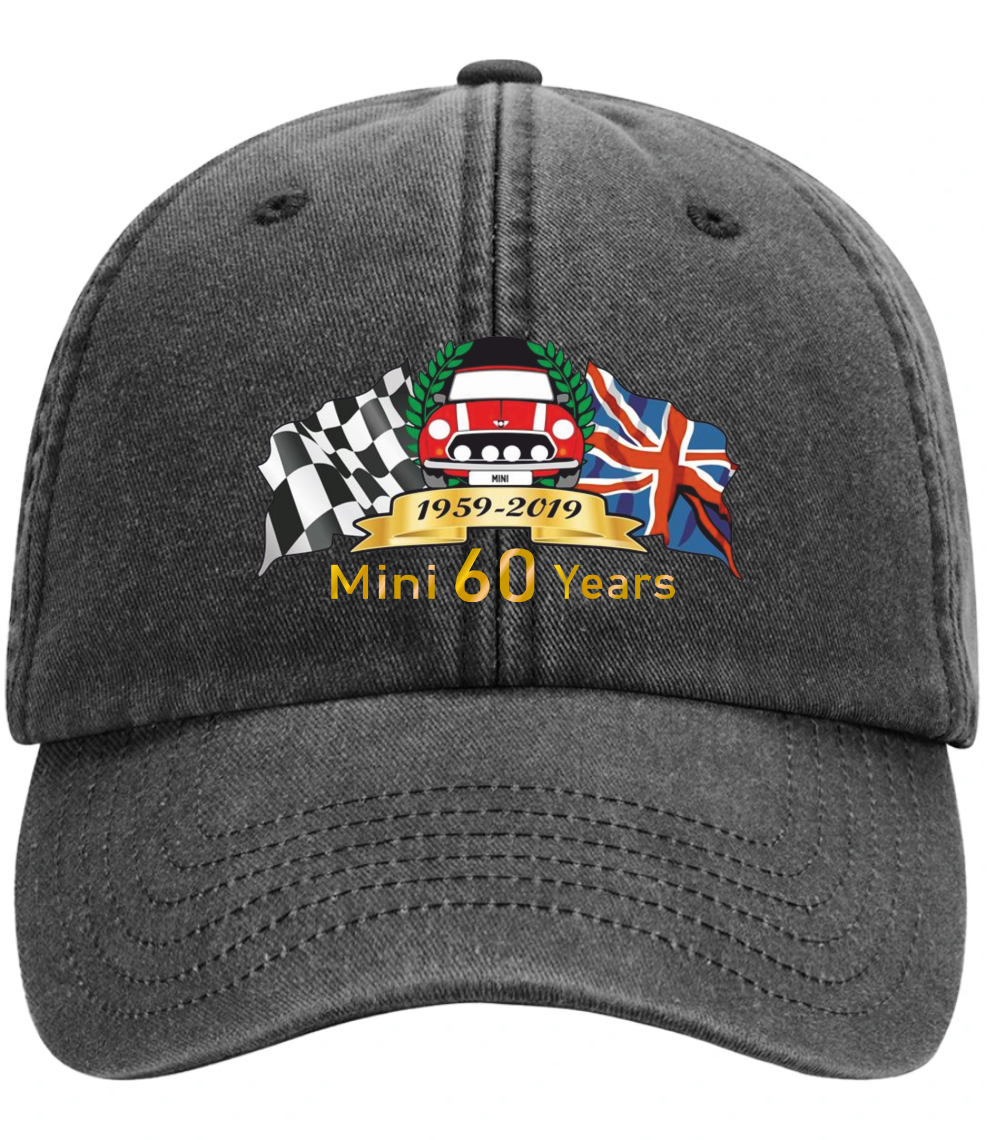 Gray cap with Mini Cooper logo and British flag design on a white background