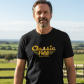 A black short-sleeve crewneck t-shirt with a retro-style yellow graphic on the chest reading 'Classic 1988 Limited Edition'.