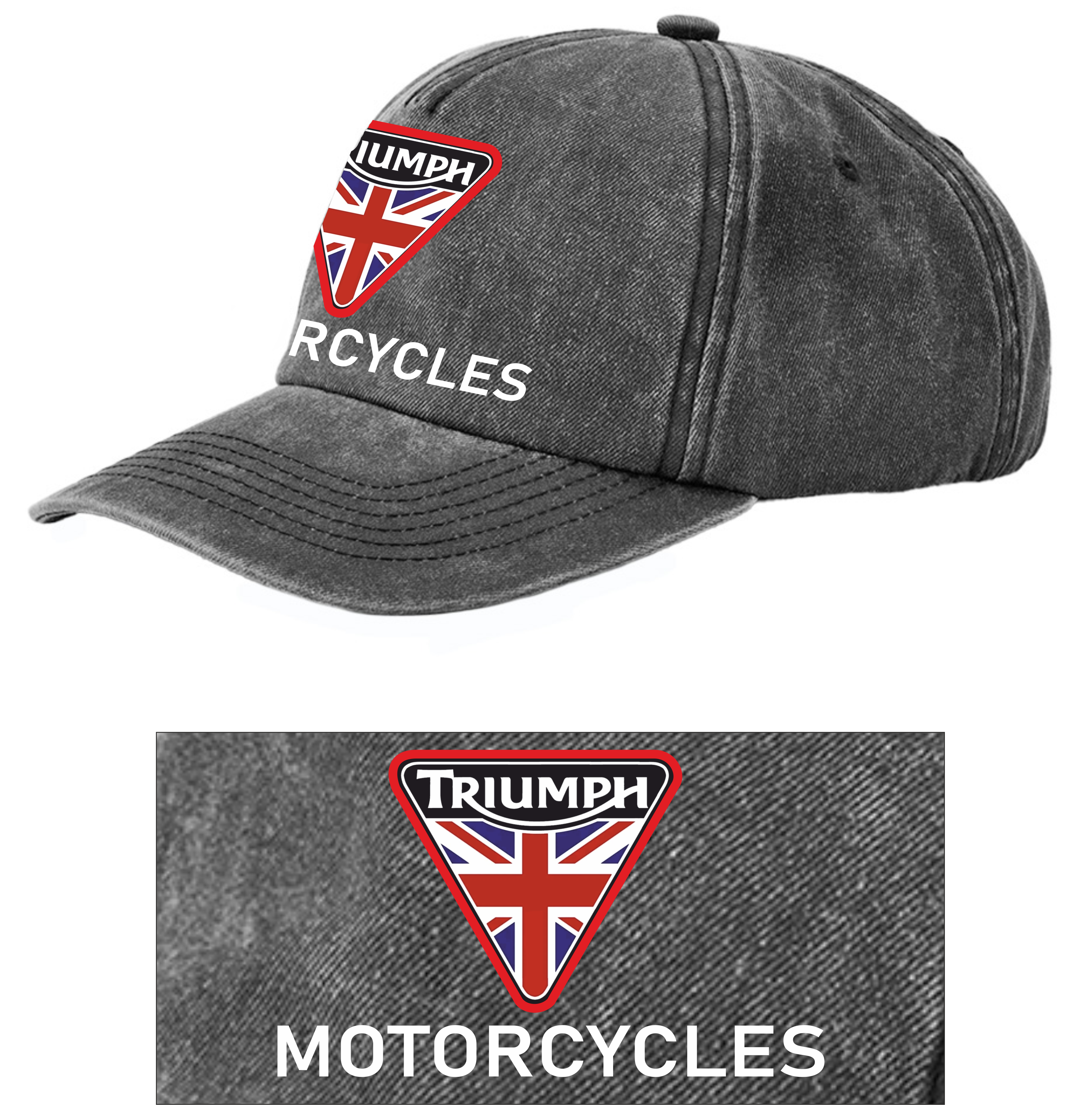 Retro Classic Triumph Motorcycle Logo Relaxed 5 Panel Vintage Baseball Cap