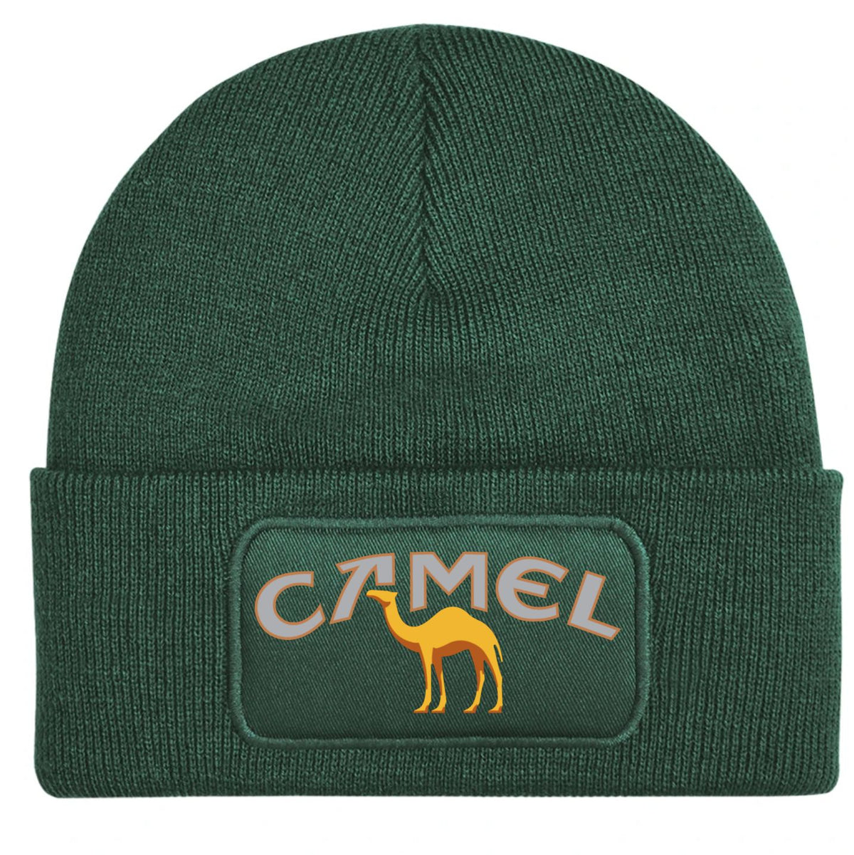 Bottle Green beanie featuring the cult classic Camel Cigarettes logo.