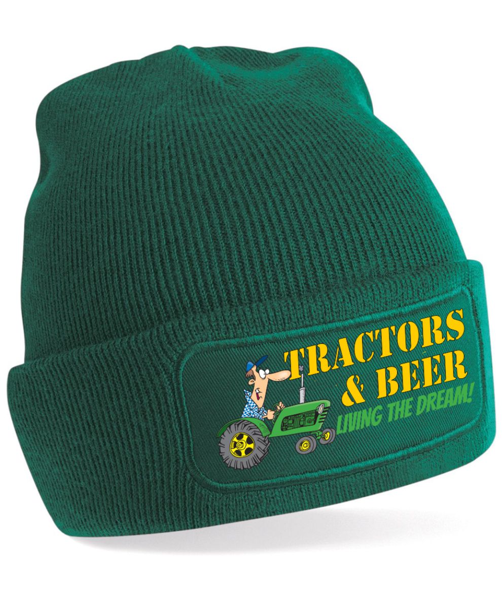 Funny Humorous Tractors and Beer Tractor Driver Farm Premium Quality Beanie Hat