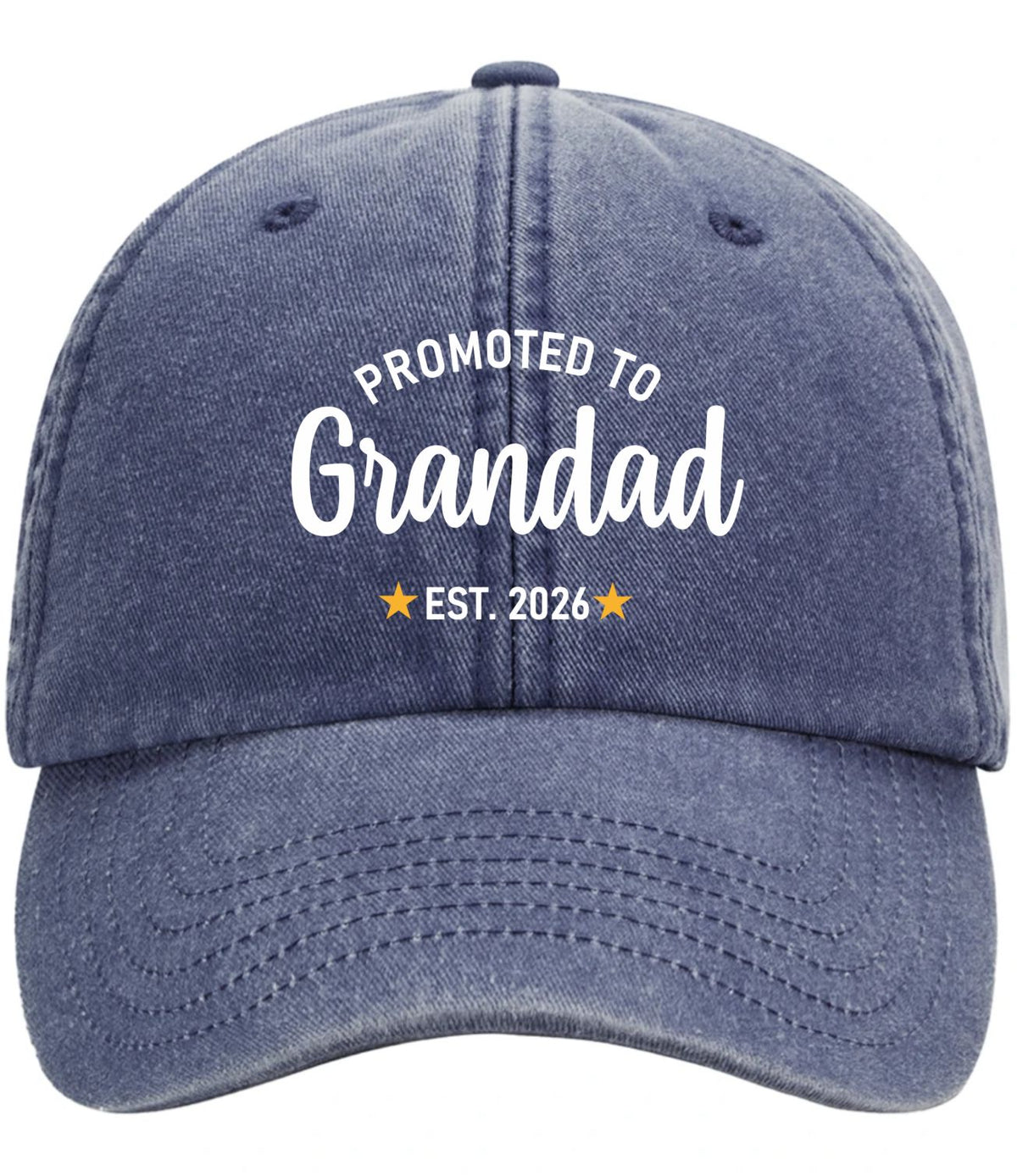 Vintage Baseball Cap in denim with the text 'Promoted to Grandad 2026'