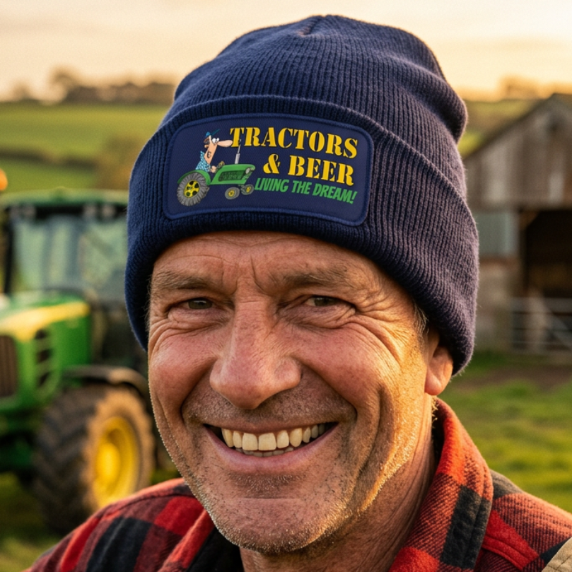 Lustige, humorvolle Traktoren und Bier Traktorfahrer Bauernhof Premium Qualitäts-Beanie