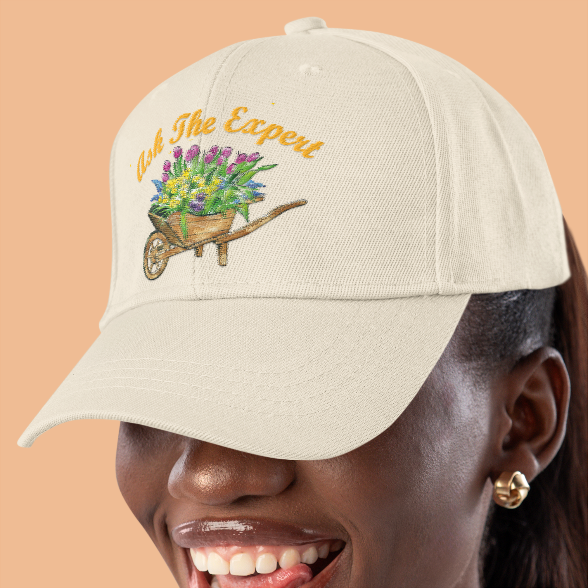 Gardening Gardener Ask The Expert Baseball Cap Wheelbarrow & Flowers decoration