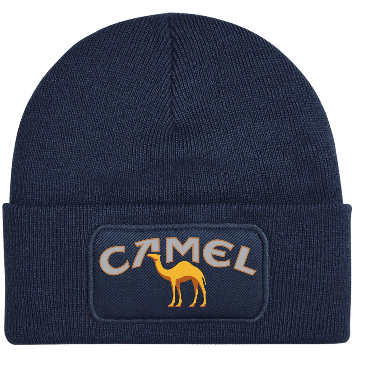 Navy blue beanie featuring the cult classic Camel Cigarettes logo.