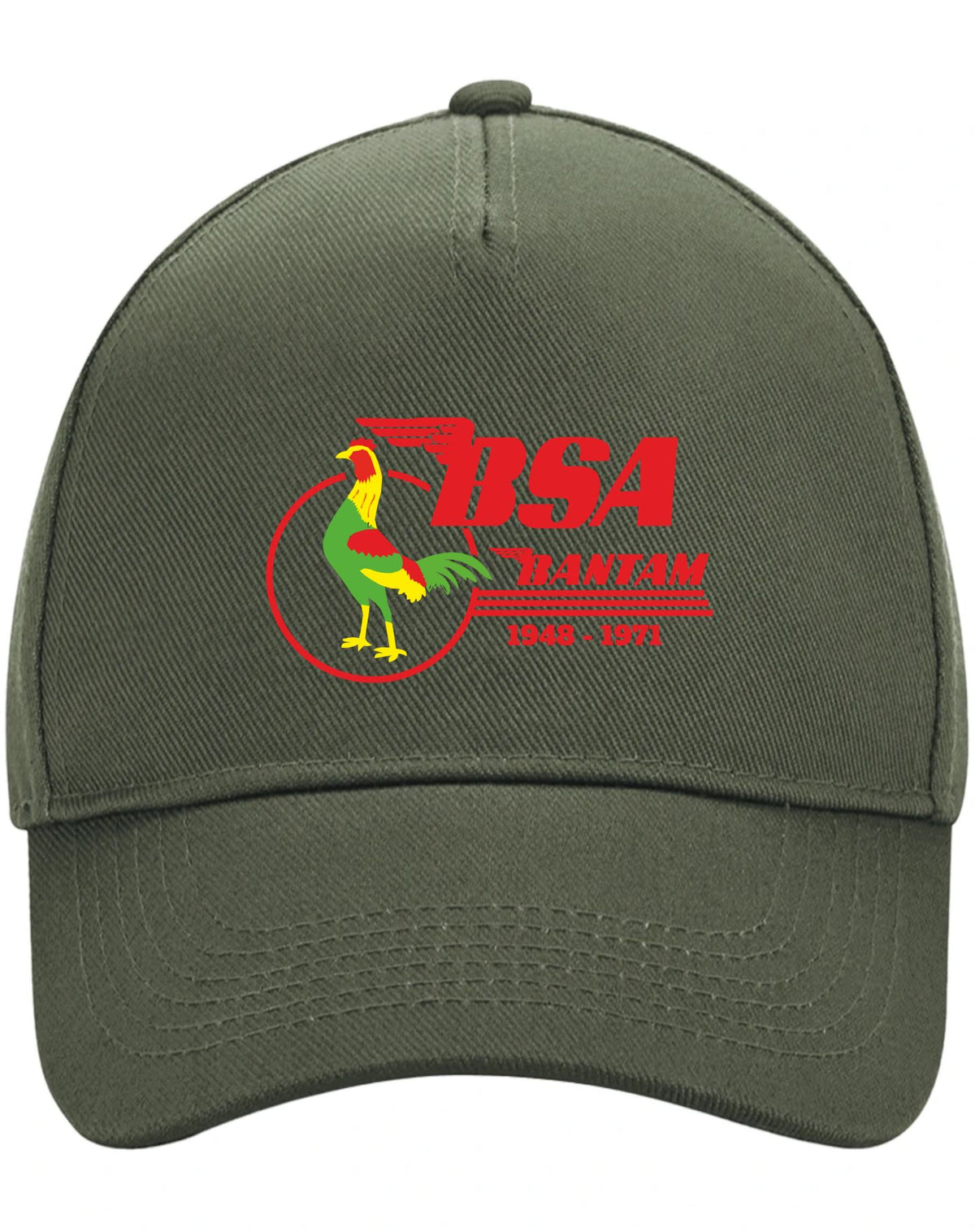 An olive green baseball cap featuring a red, yellow, and green embroidered logo on the front with the text 'BSA BARKSDALE 1946-1971'.