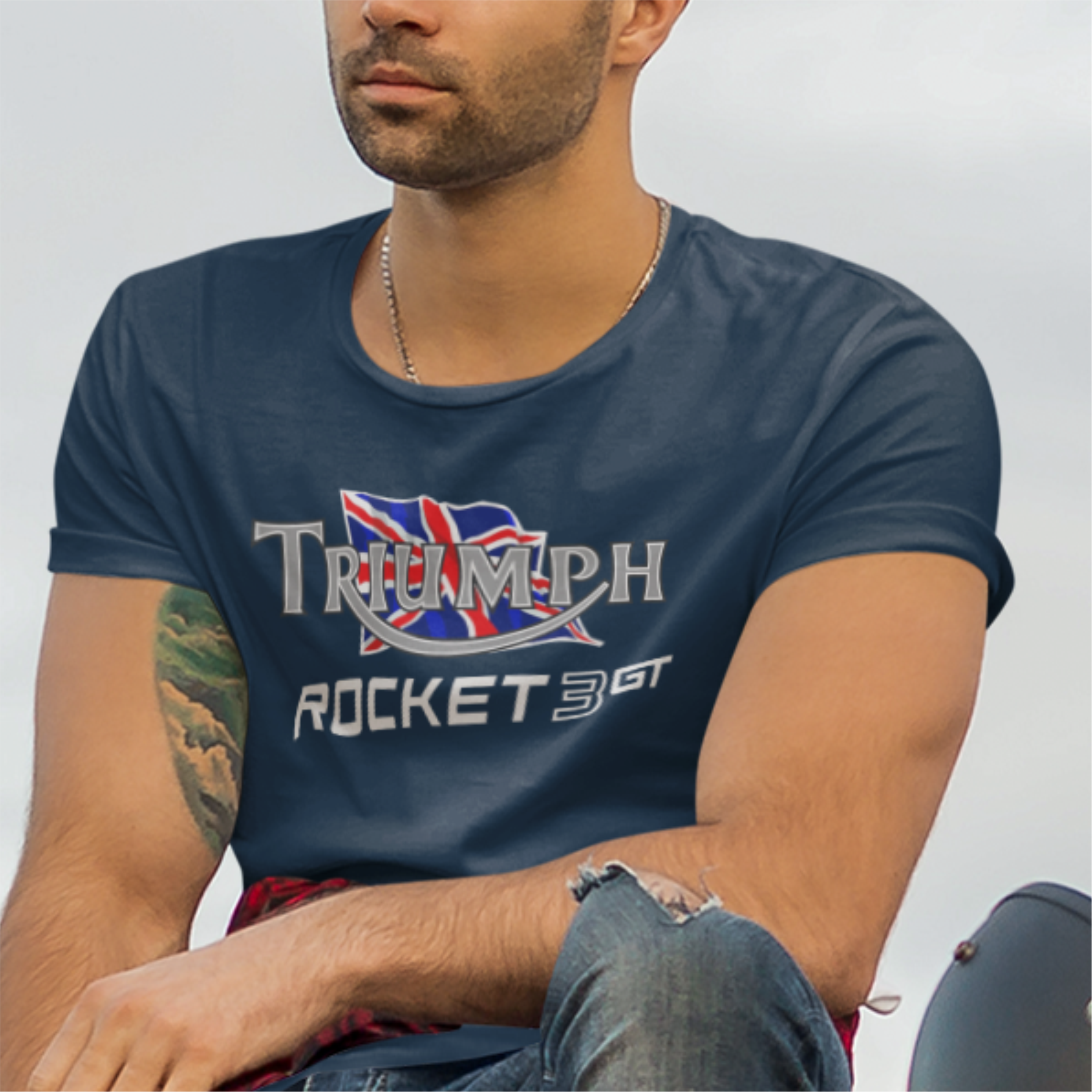 Customisable Retro Vintage English Classic Triumph Rocket3 GT Logo Premium Biker T-shirt