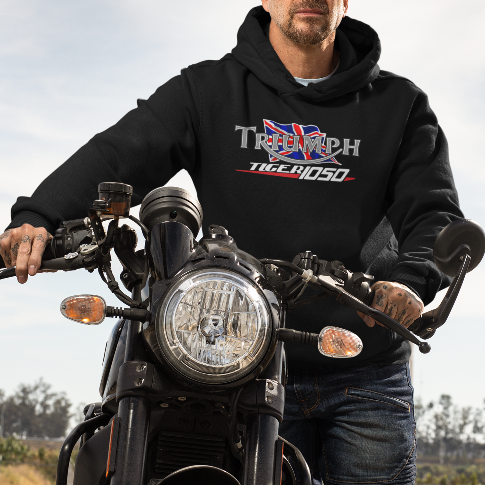 Customisable Retro Classic English Triumph Tiger 1050 Biker Premium Hooded Sweatshirt