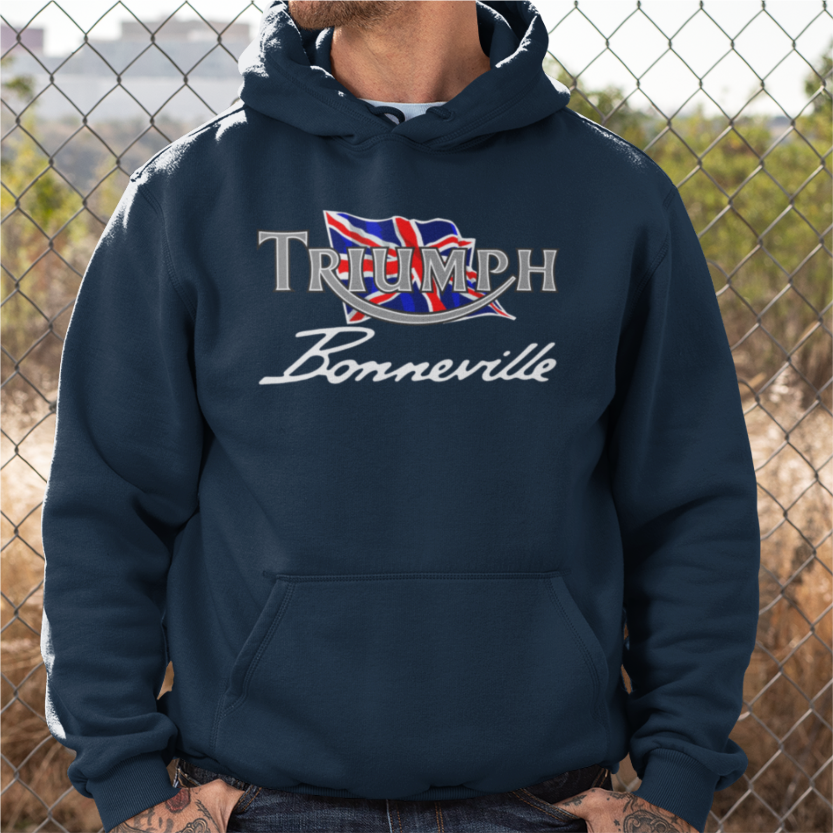 Customisable Retro Classic English Triumph Bonneville Biker Premium Hooded Sweatshirt