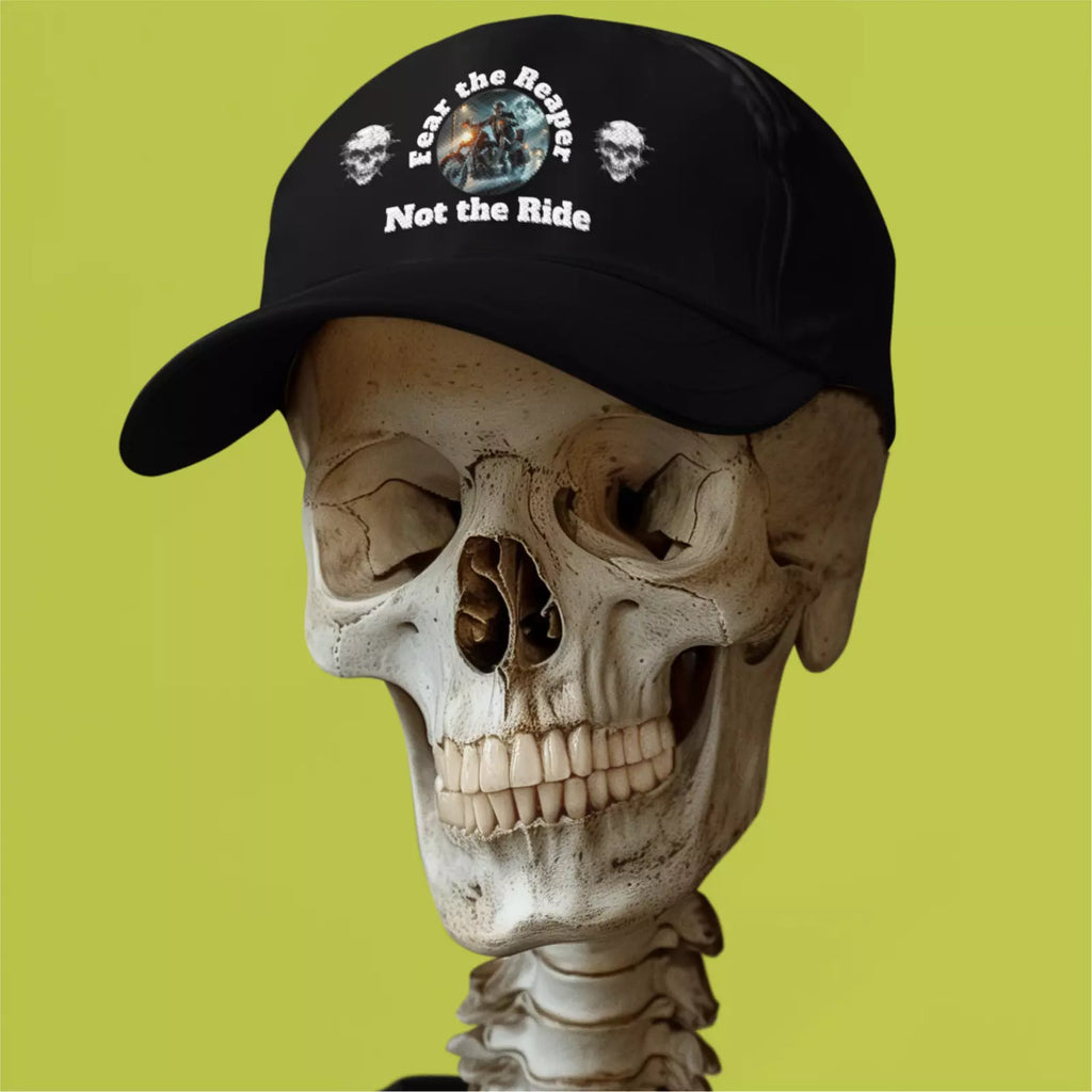 Funny  Biker Motorcycle 'Fear the Reaper' Text & Image Premium Baseball cap
