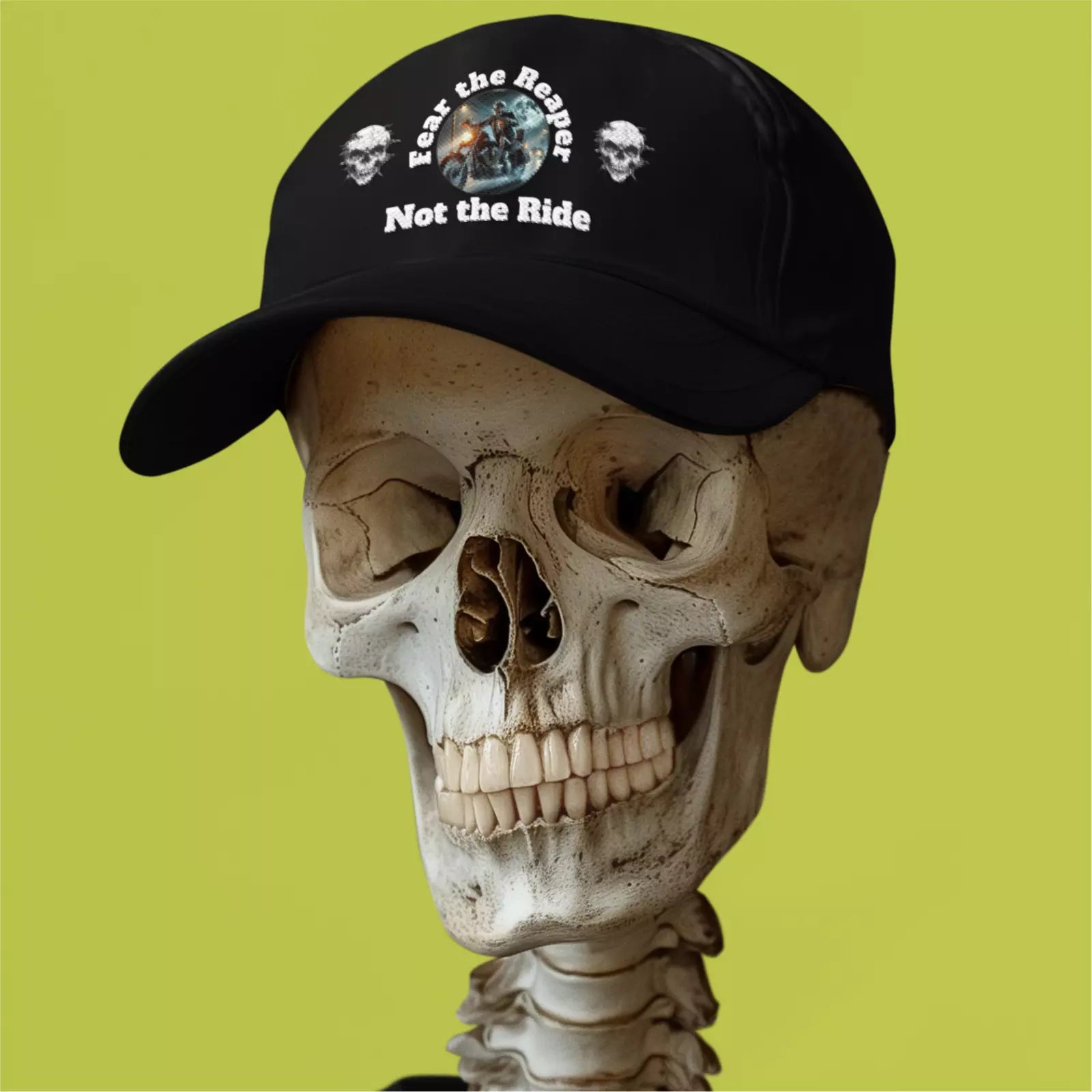 Funny  Biker Motorcycle 'Fear the Reaper' Text & Image Premium Baseball cap