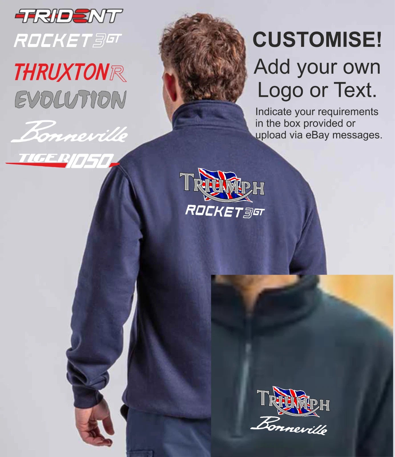 Personalised Retro Classic Triumph Motorcycle Premium Quarter Zip Sweatshirt