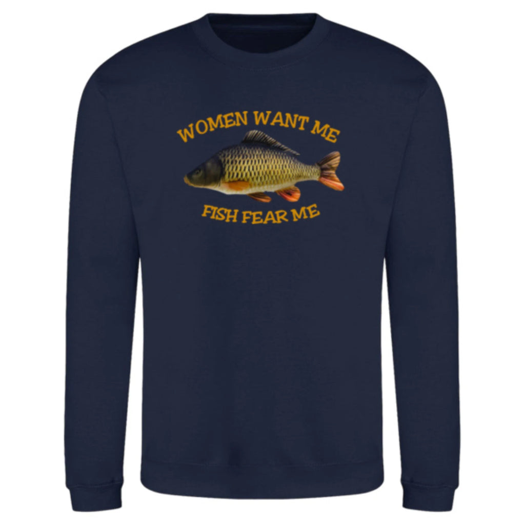 Funny Humorous Fishing Angling 'Women Want Me' Text Premium Quality Sweatshirt