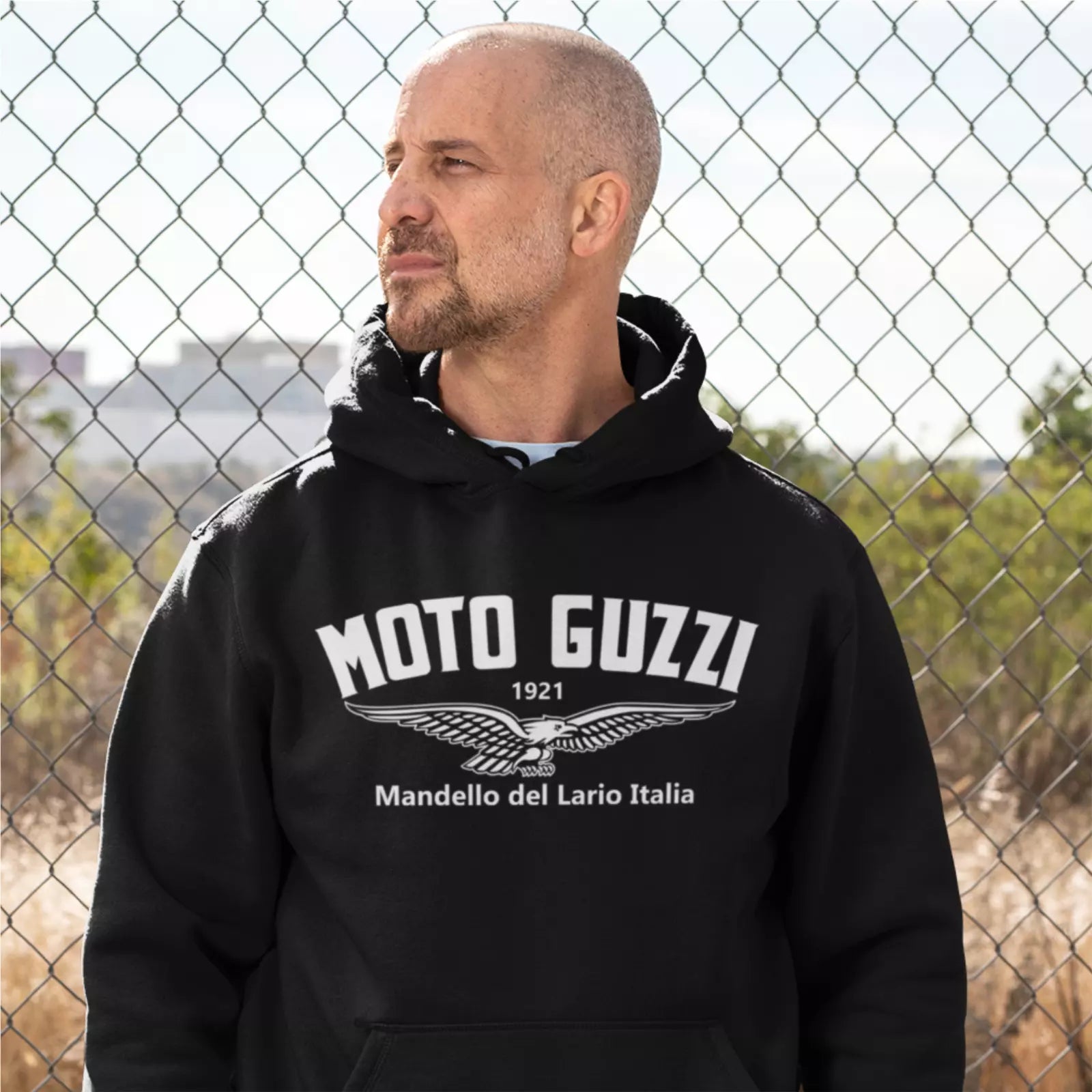 Retro Vintage Classic Moto Guzzi Motorcycle Biker Premium Hooded Sweatshirt