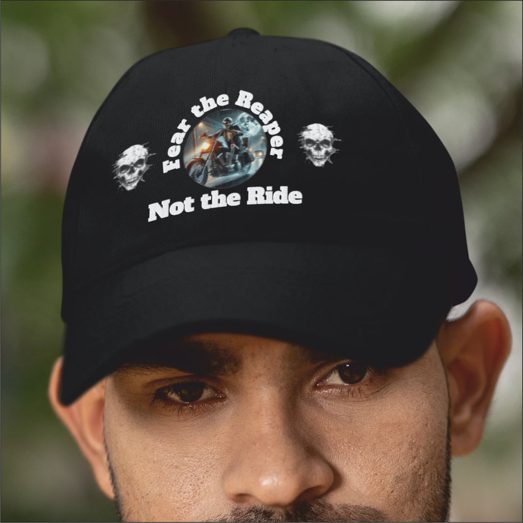 Funny  Biker Motorcycle 'Fear the Reaper' Text & Image Premium Baseball cap