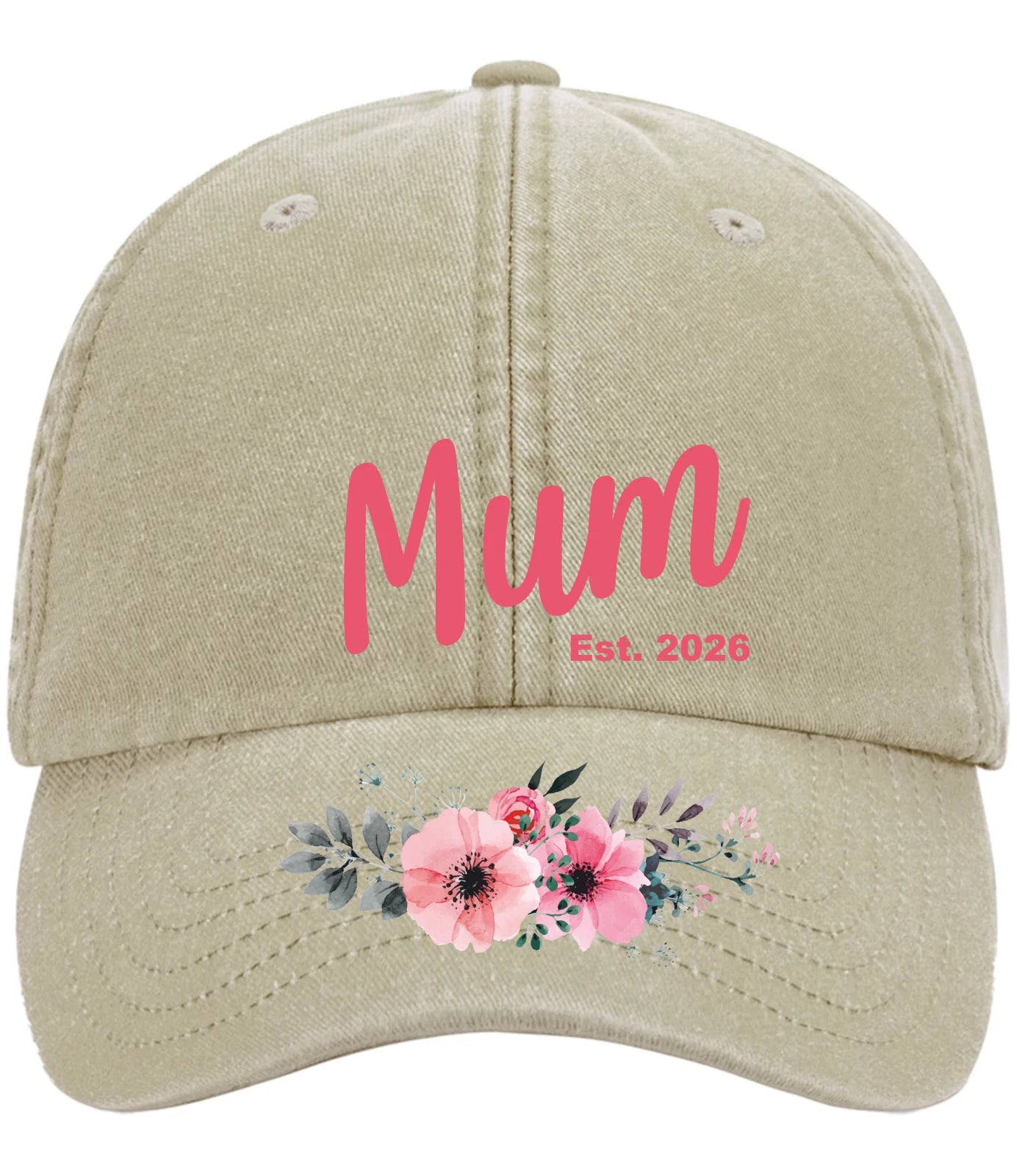 New Mum / Grandma / Gran / Auntie / Est: 2026 Vintage Low Profile Baseball Cap