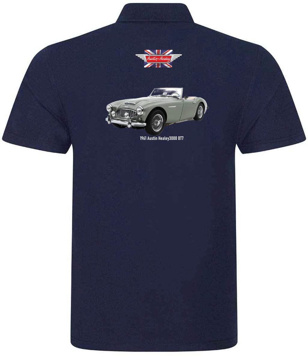 Retro Classic Austin Healey 3000 Image and Logo Premium Quality Poloshirt Sizes
