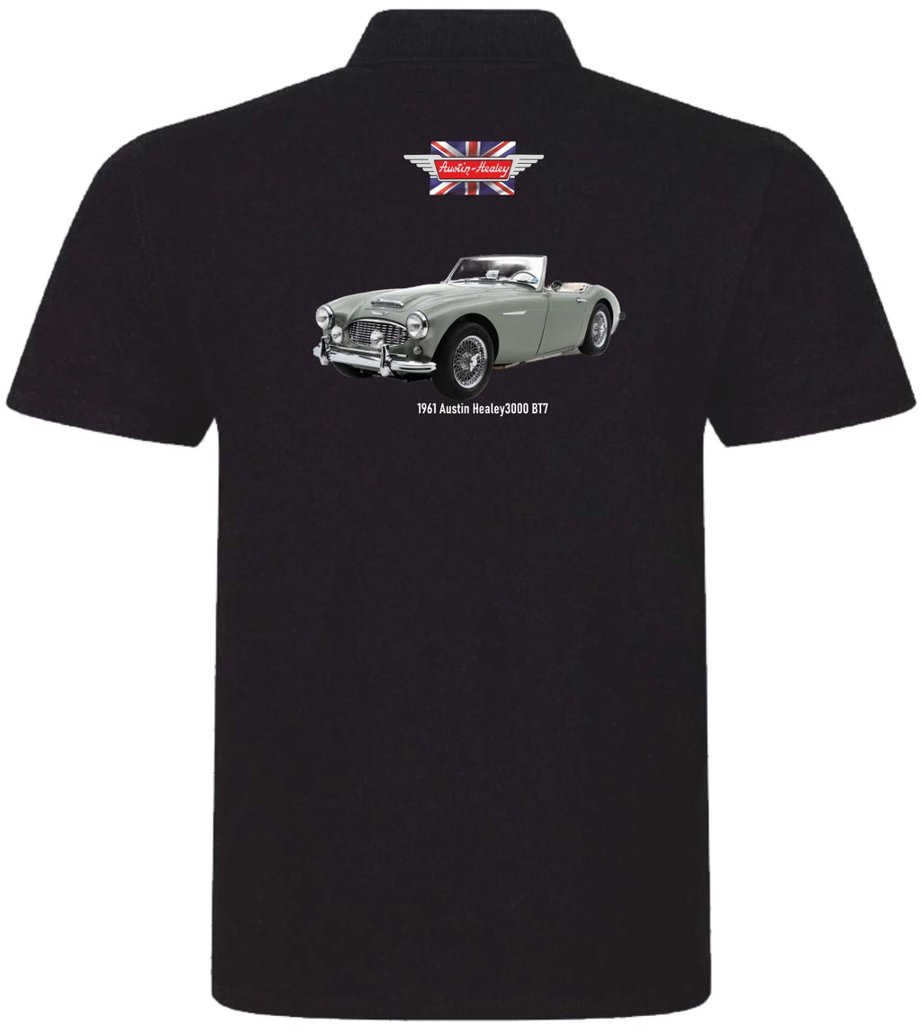 Retro Classic Austin Healey 3000 Image and Logo Premium Quality Poloshirt Sizes