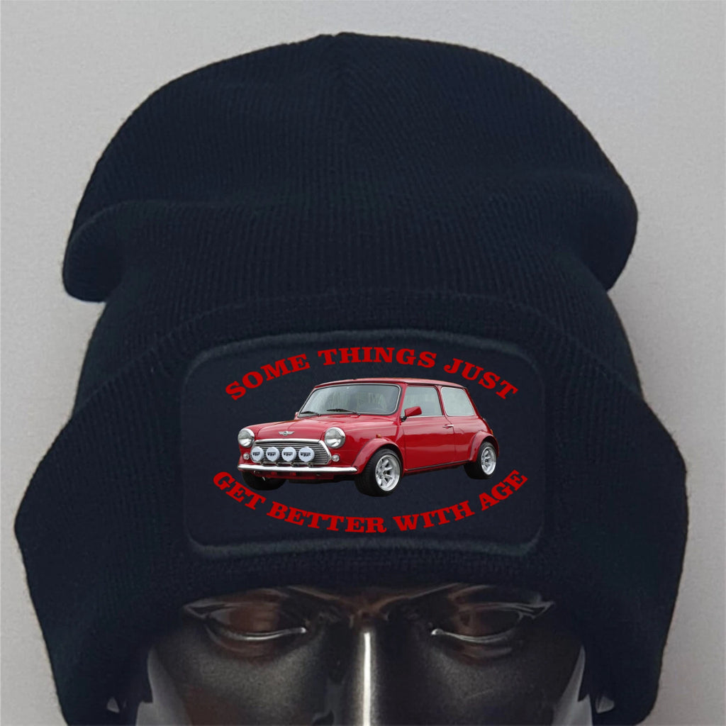 Retro Classic Mini Image Auto Motoring Better With Age Birthday Patch Beanie