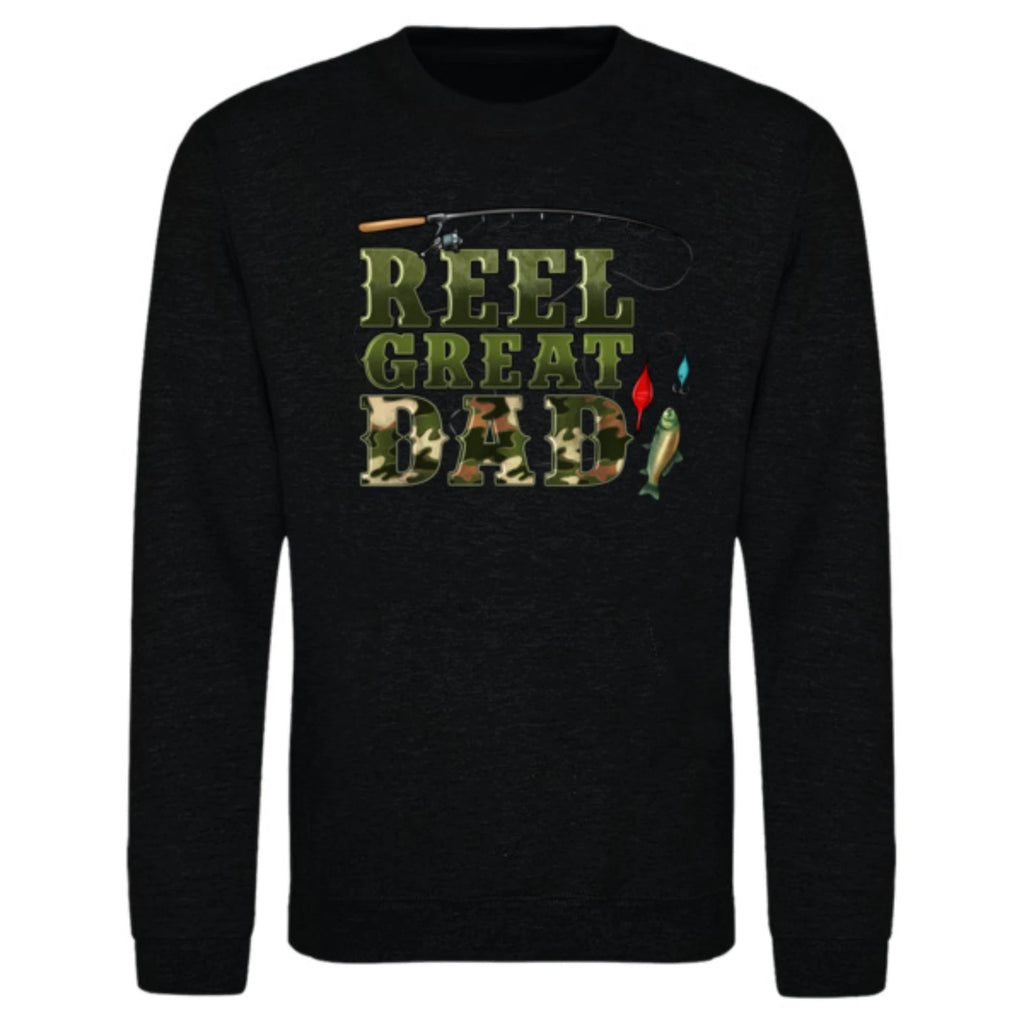 Funny Humorous Fishing Angling 'Reel Great Dad' Text Premium Quality Sweatshirt