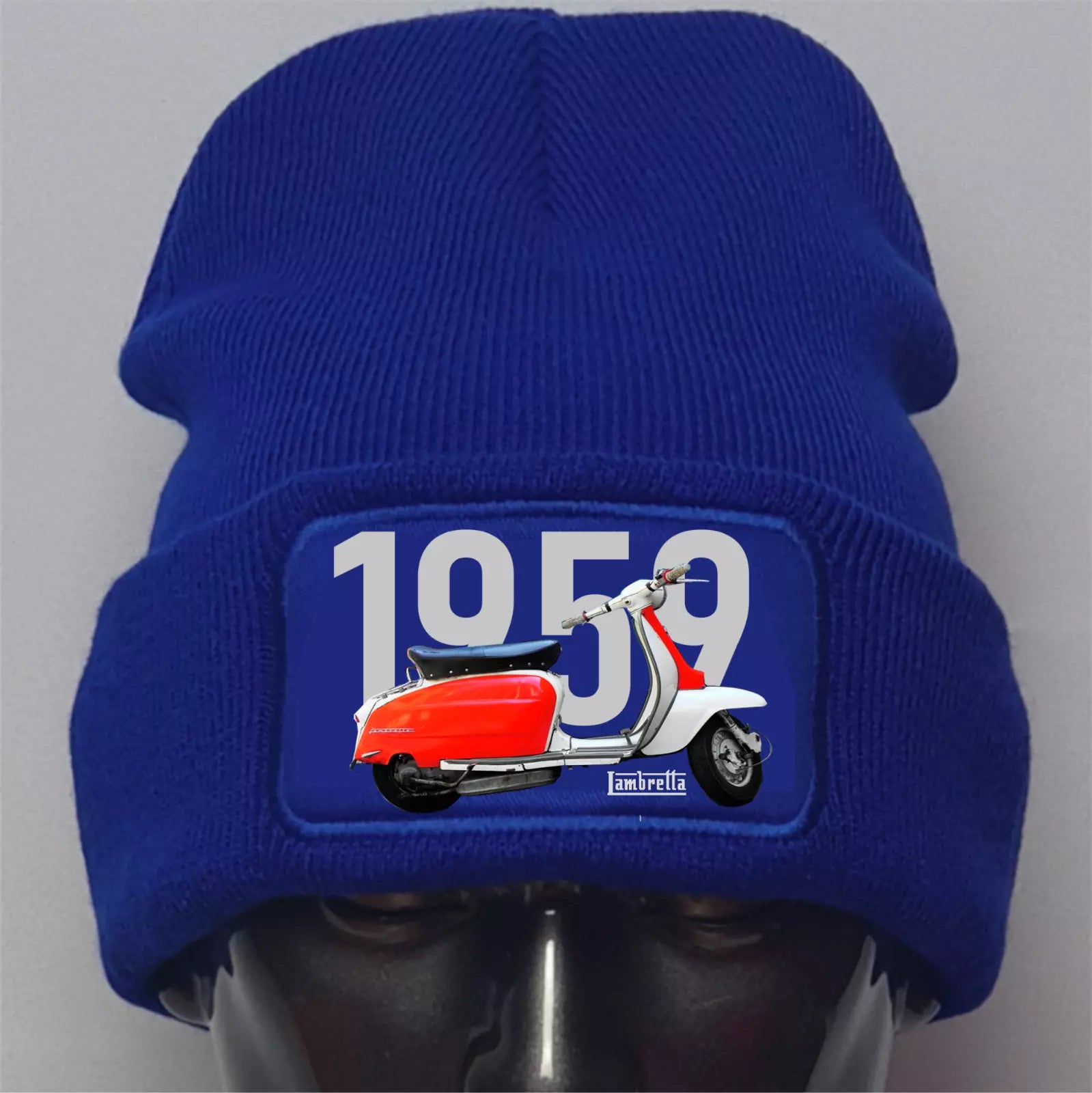 Retro Vintage Classic 1950s Lambretta Scooter Image & Logo Premium Patch Beanie