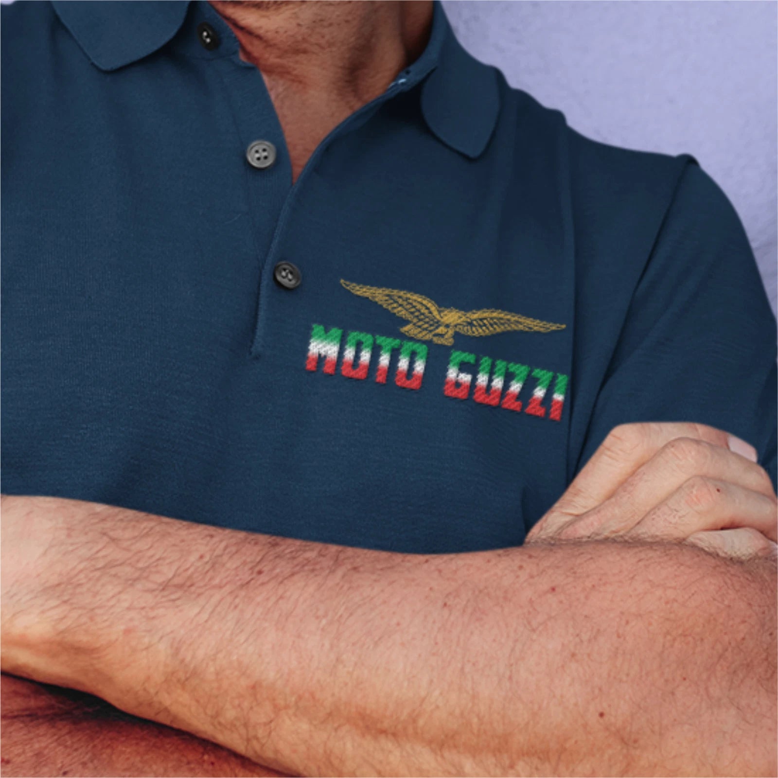 Retro Classic Moto Guzzi Flag Colours Motorcycle Premium Quality Poloshirt.