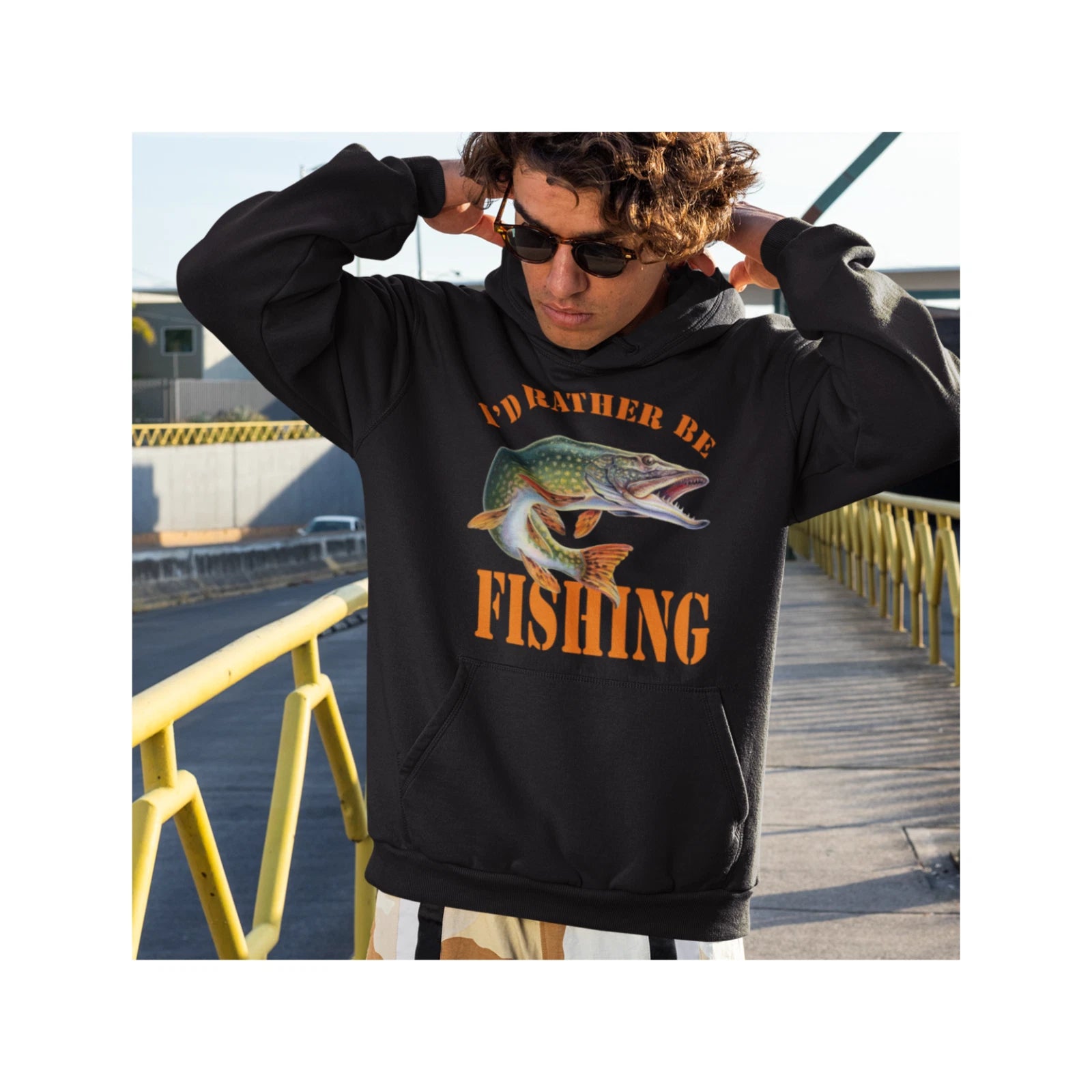 Humorous Fishing Angling I'd Rather Be Fishing Image Quality Hooded Sweatshirt