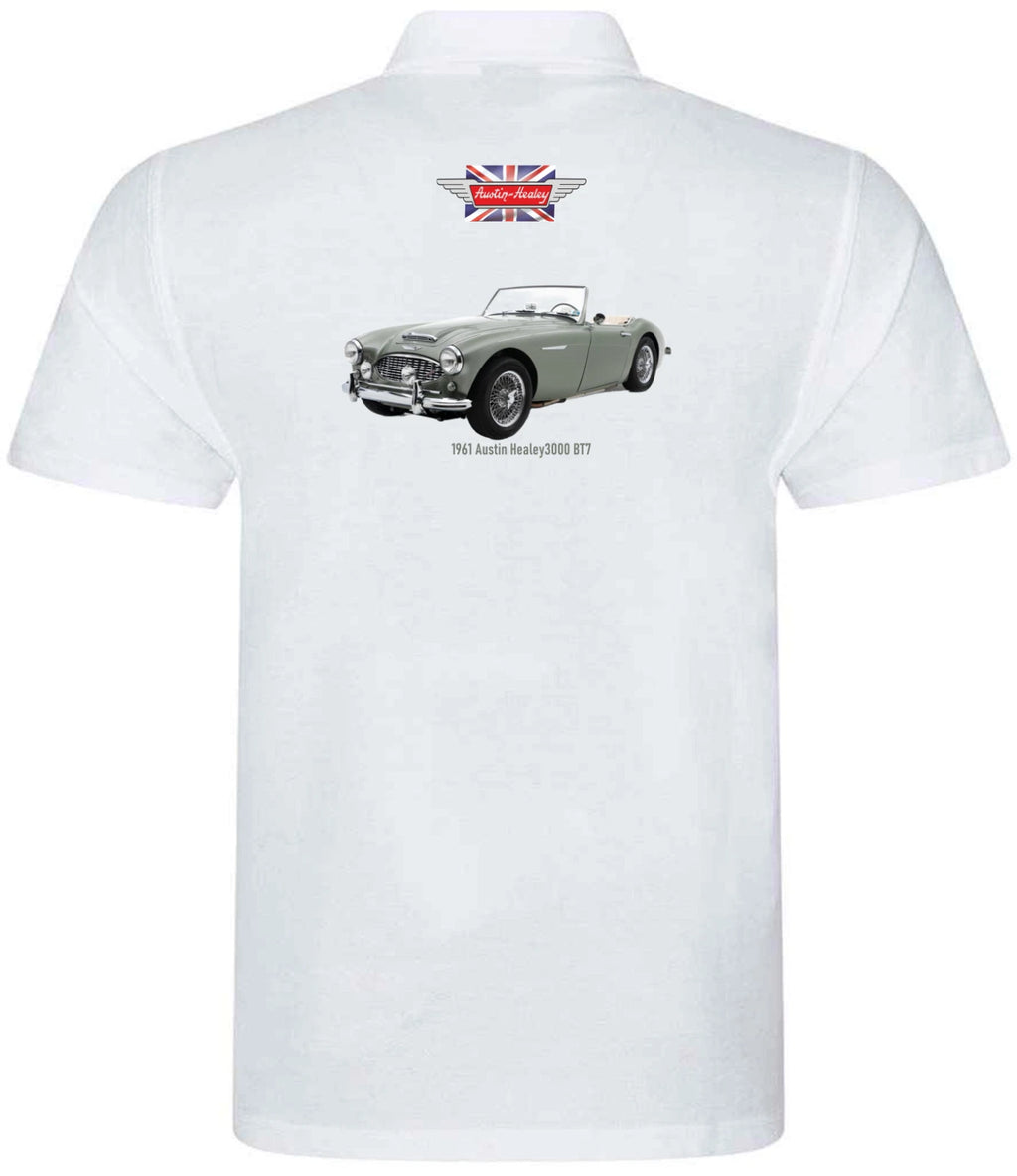 Retro Classic Austin Healey 3000 Image and Logo Premium Quality Poloshirt Sizes