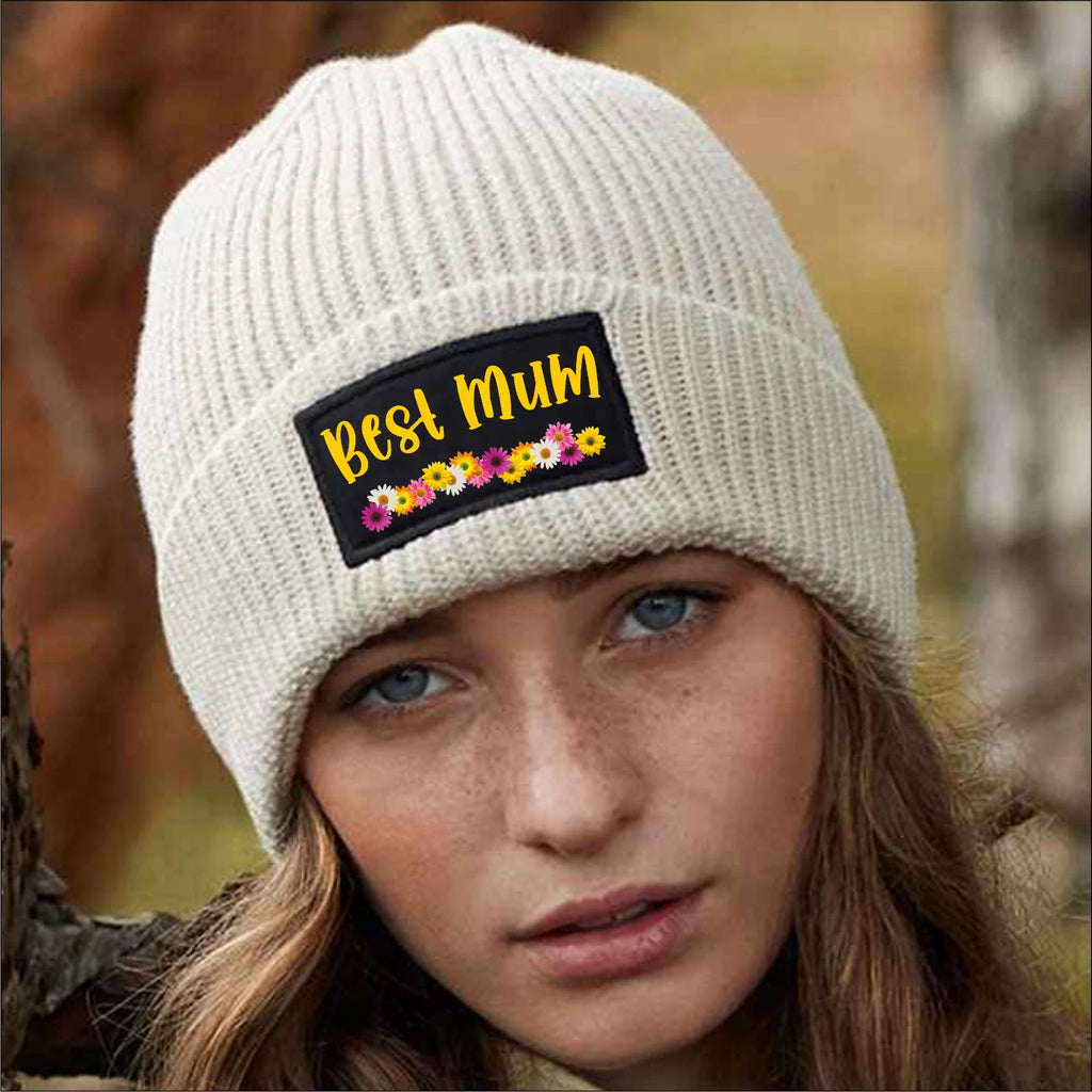 Best Mum Text & Flowers Fashion Beanie warm beanie knitted Premium Quality Gift