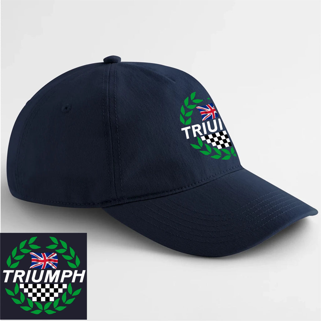 Retro Classic English  Triumph Wreath & Flag Motorcycle Logo Biker Baseball Cap