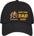 Black cap with a dog illustration and text 'Best Dog Dad Ever Napoleon' on a white background