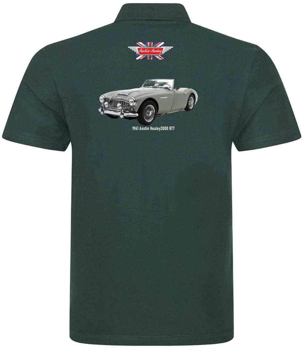 Retro Classic Austin Healey 3000 Image and Logo Premium Quality Poloshirt Sizes