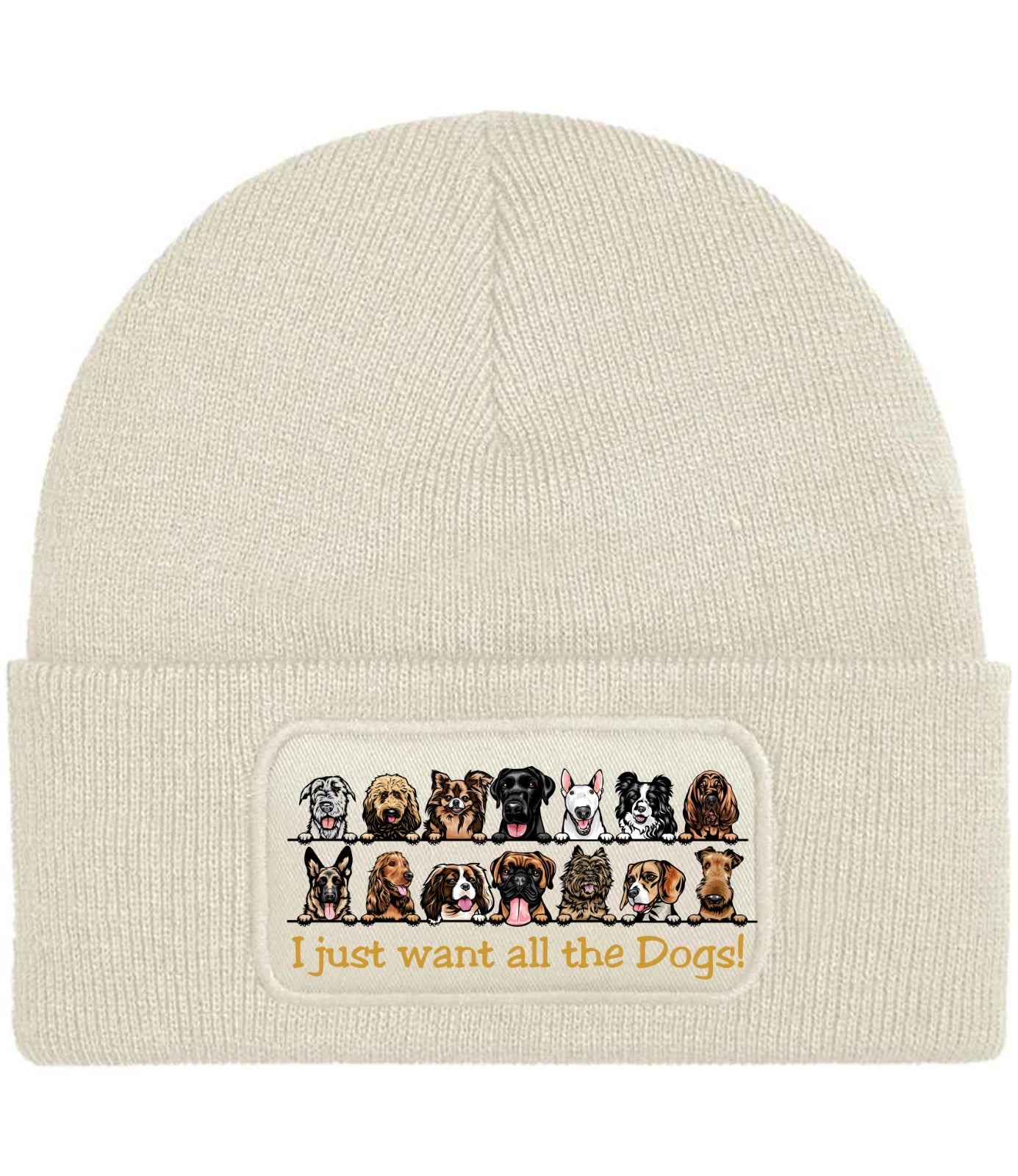 Funny I Want All The Dogs illustration and text knitted Premium Quality Beanie