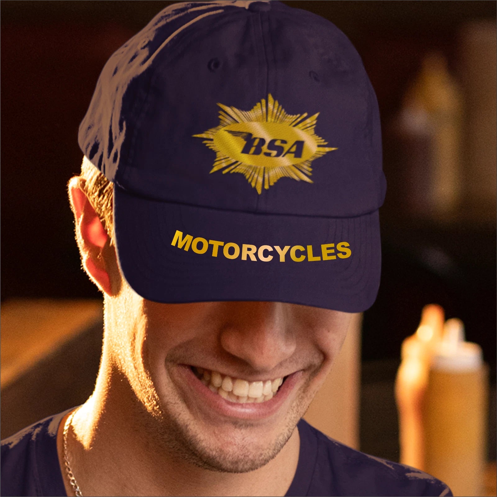 Retro Classic English Marque BSA Motorcycle Peak + Logo  Biker Baseball Cap