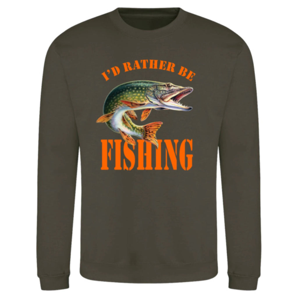Funny Humorous Fishing Angling 'Id Rather Be Fishing' Premium Quality Sweatshirt