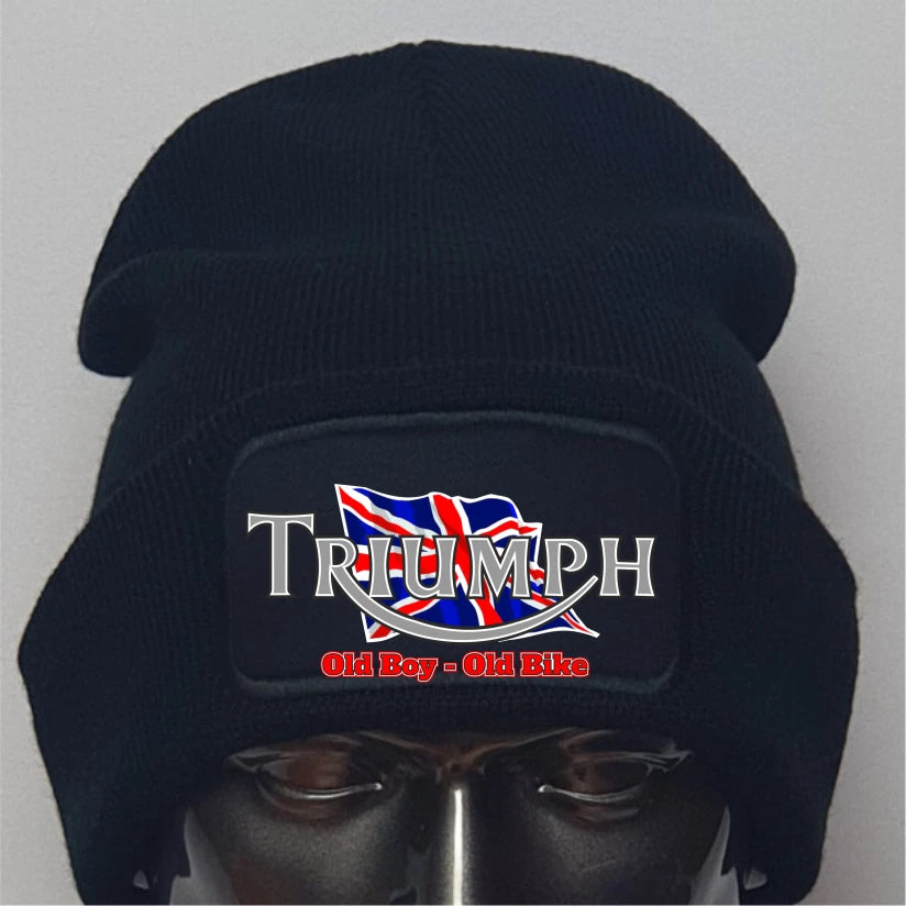 Funny Humorous Old Boy Old Bike Triumph Motorcycle Premium Quality Beanie Hat