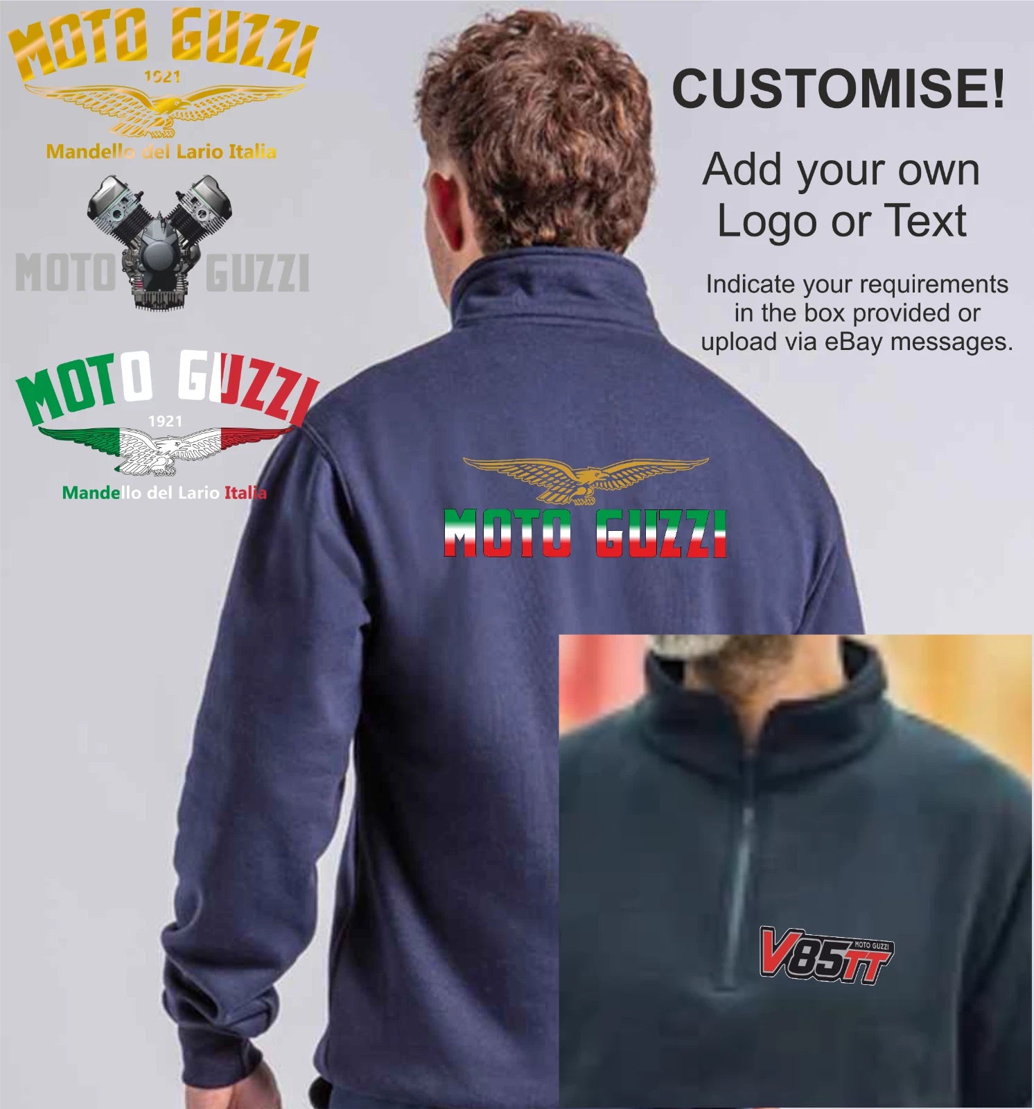Personalised Retro Classic Moto Guzzi Motorcycle Premium Quarter Zip Sweatshirt
