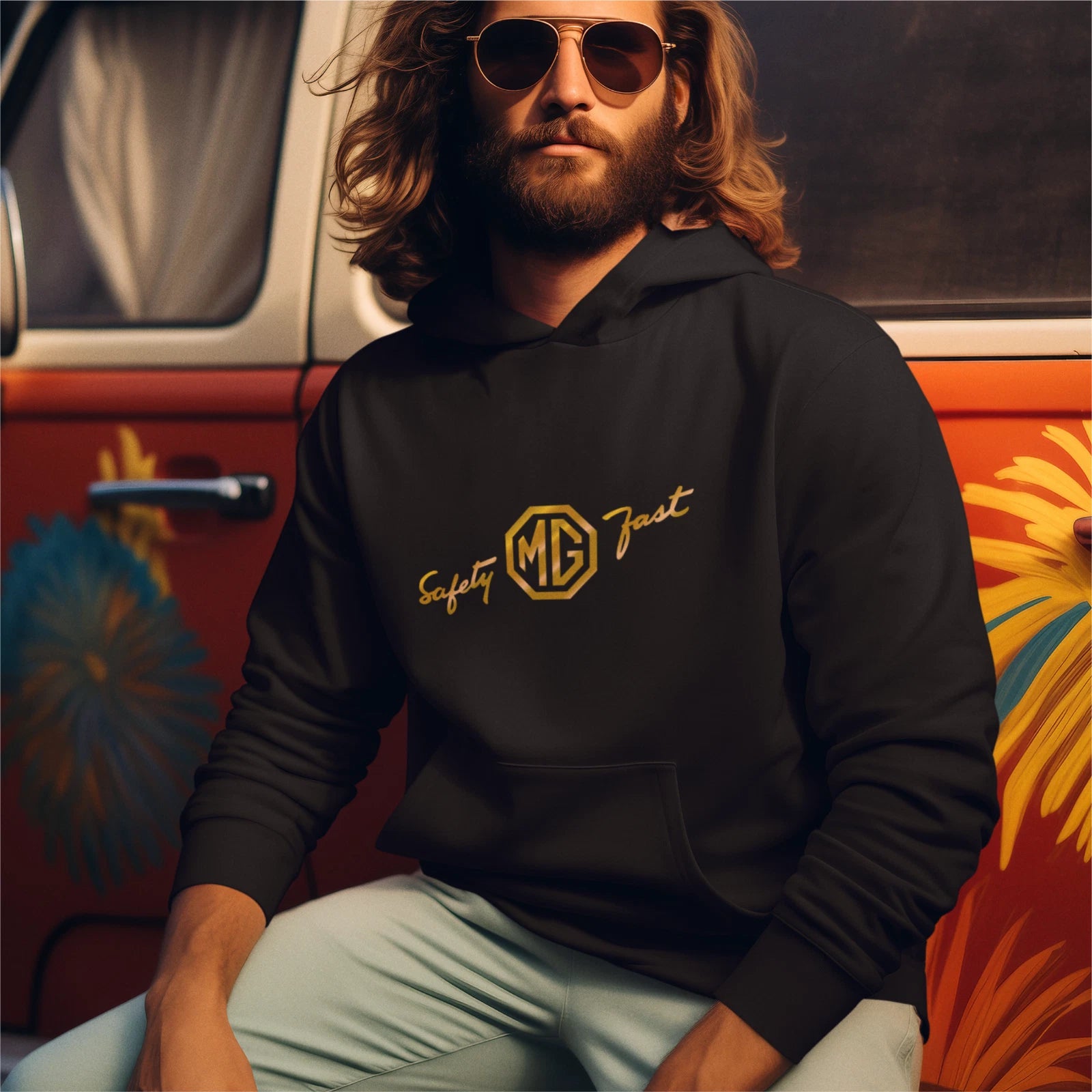 Vintage Classic English Marque MG Safety Fast Logo Premium Hooded Sweatshirt